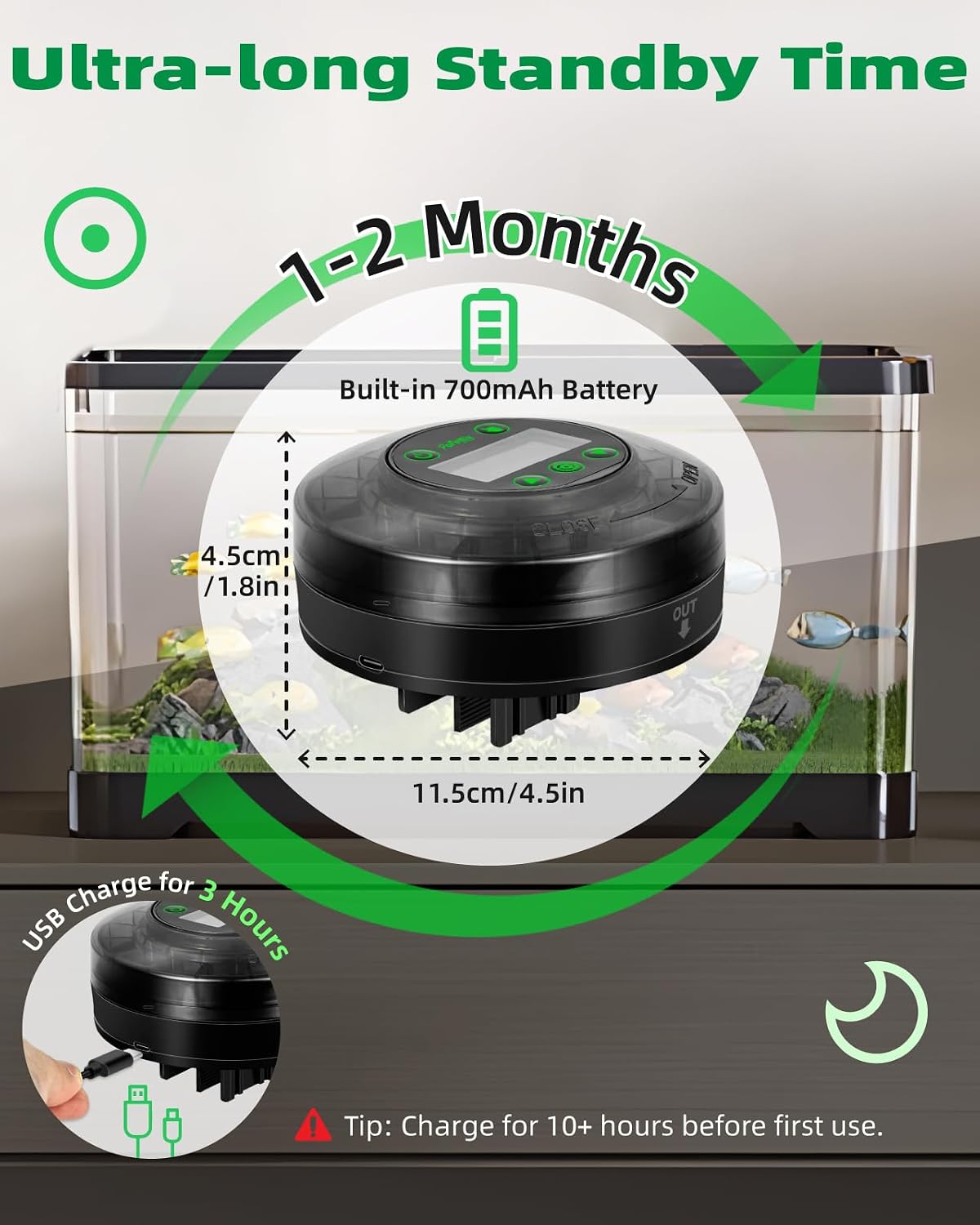 Papettly Automatic Fish Feeder for Aquarium - Auto Fish Food Dispenser for Fish Turtle Tank with USB Cable & LCD Display, Timer Fish Feeder for Vacation Weekend Holiday, with Fish Feeder Spoon - Image 7