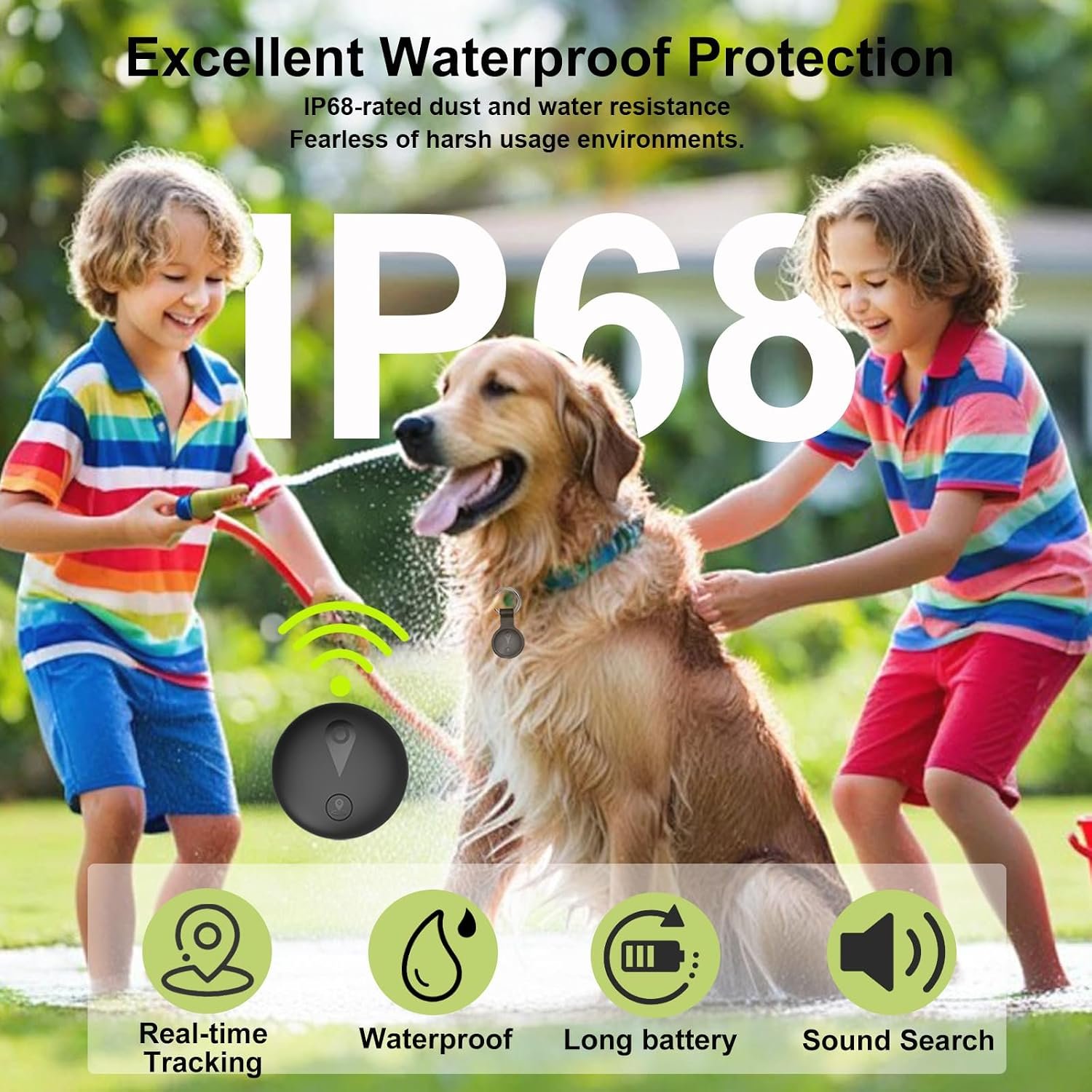 Pet GPS Tracker for Dogs,Mini Collar Location Trackers for Cats(Compatible with iOS Locate),No Monthly Fee Subscription,IP68 Waterproof Real-Time Global Location Tracking Anti-Lost Device-Black - Image 2