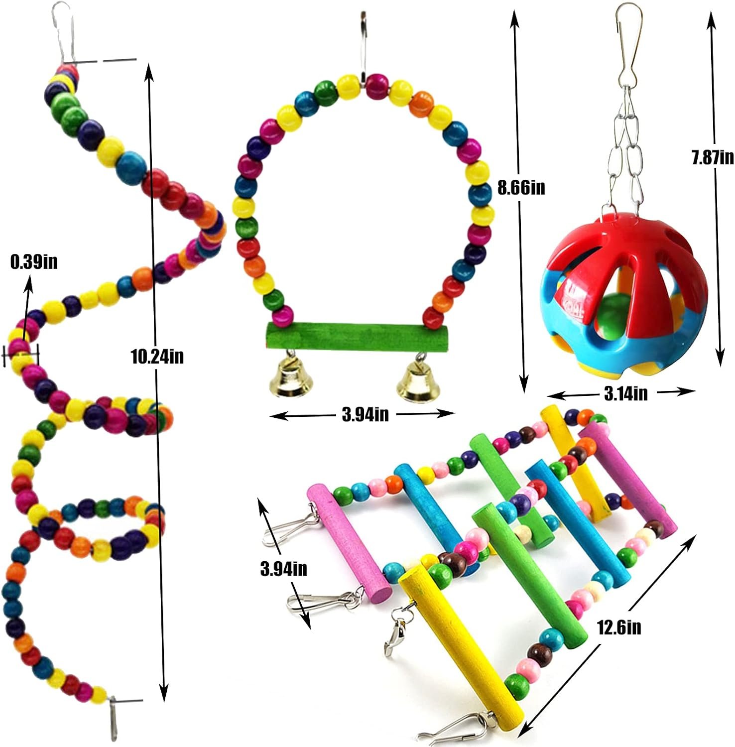 Hamiledyi Bird Parrot Swing Chewing Toy Set 15PCS Wooden Hanging Bell with Hammock Climbing Ladders Colorful Pet Birds Cage Toys for Small Parakeet Cockatiel Finches Conures Budgie Macaws Love Birds - Image 7