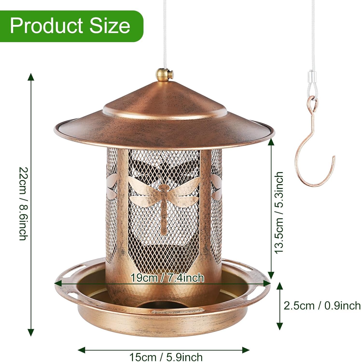 Bird Feeder, Metal Wild Bird Feeders for Outdoors Hanging | Beautiful Birdfeeders with Dragonfly Pattern for Outside Garden Patio Decors - Image 3