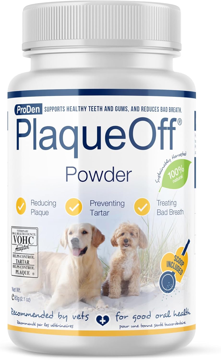 Proden PlaqueOff Dental Care for Dogs and Cats, 60gm | VOHC Accepted Dental Powder for Pet Oral Care - Supports Fresher Breath and Dental Hygiene - 100% Natural Kelp Formula