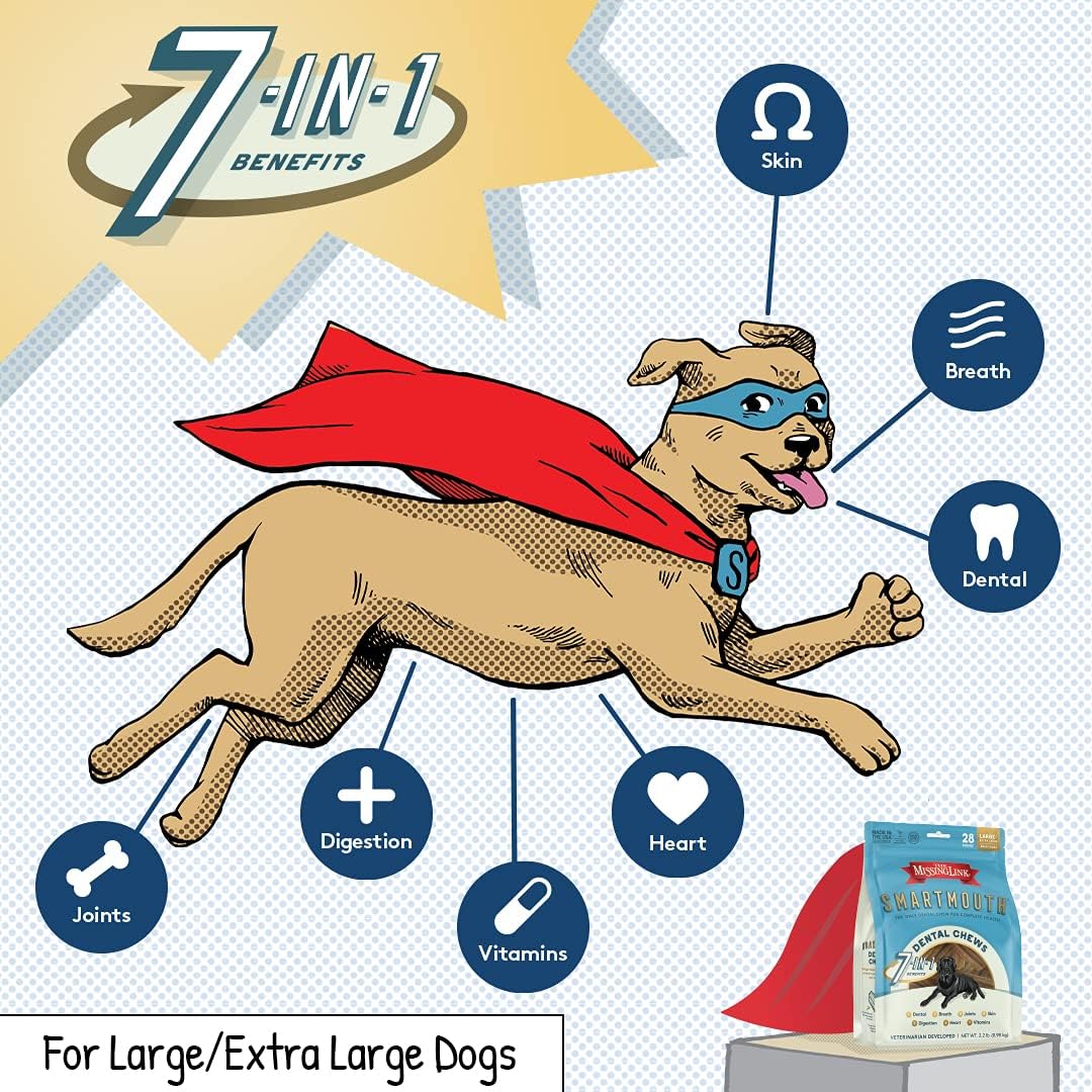 The Missing Link Smartmouth Vet Developed Dental Chew Treats, 7-in-1 Benefits: Healthy Teeth & Gums, Breath, Skin, Joints, Digestion, Heart, Immune System – Large/Extra Large 50-100lb+ Dogs, 28 Ct - Image 3