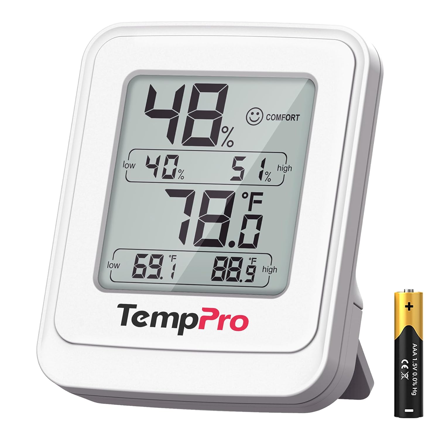 TempPro TP150 Digital Hygrometer Indoor Thermometer, IPX5 High-Humidity Resistant Greenhouse Thermometer Temperature and Humidity Monitor, High/Low Records Humidity Meter for Room Grow Tents, Reptile