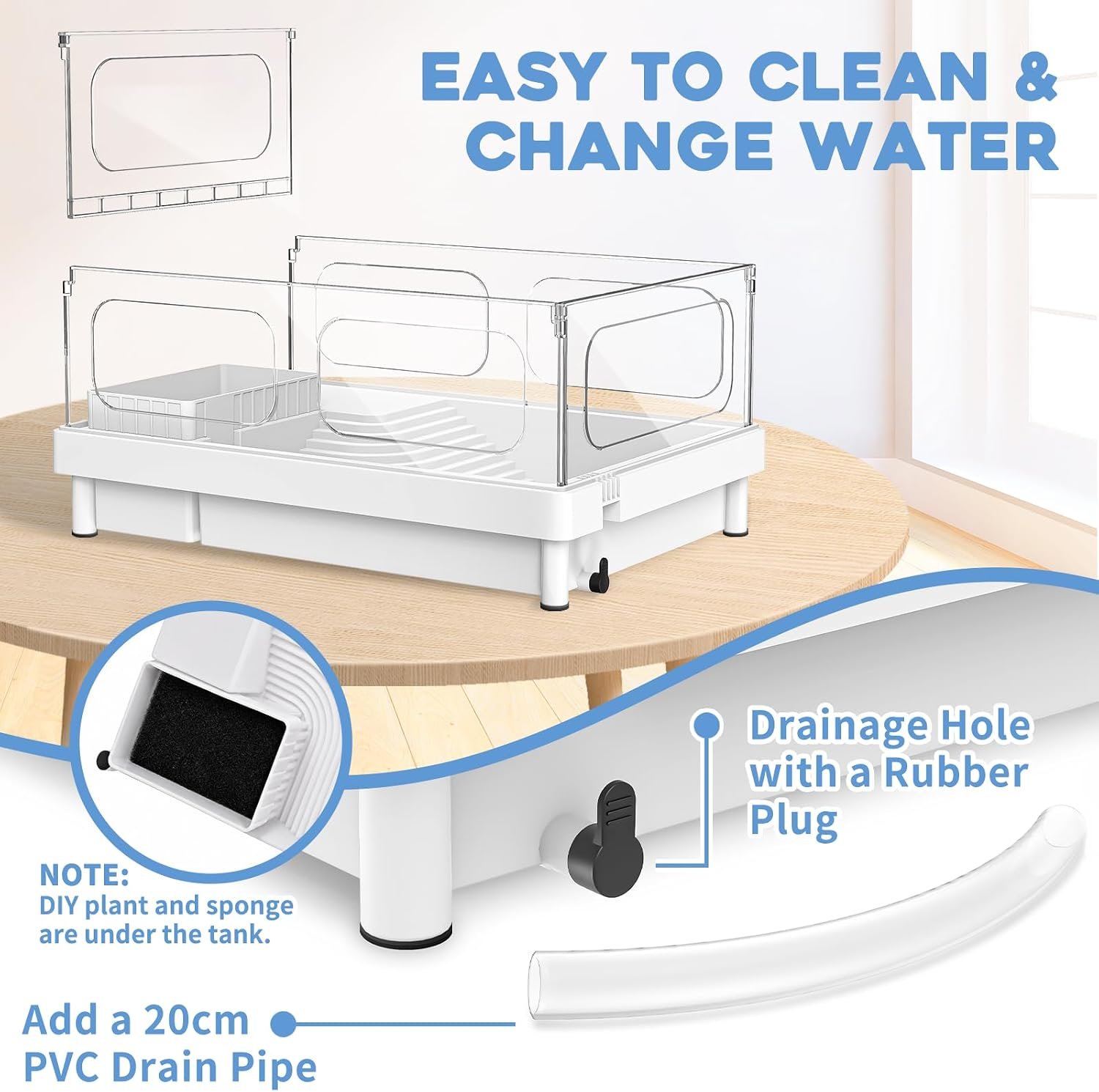 MoonOrange Small Turtle Tank Kit(Tank+Light+Filter), Acrylic Turtle Tank Starter Kit with Bask Platform, Bottom Drain, Multi-Function Area for Small Reptiles.(White) - Image 6