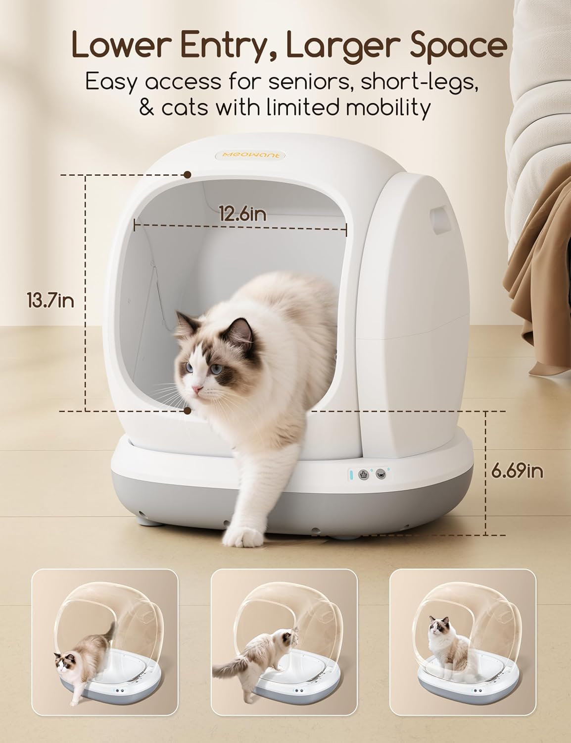 Meowant Self Cleaning Litter Box, Automatic Litter Box Self Cleaning with APP Control, 75L Extra Large Open Low Entry Smart Cats Litter Boxs for Multi-Cat Compatible Senior Cats Large Cats - Image 3