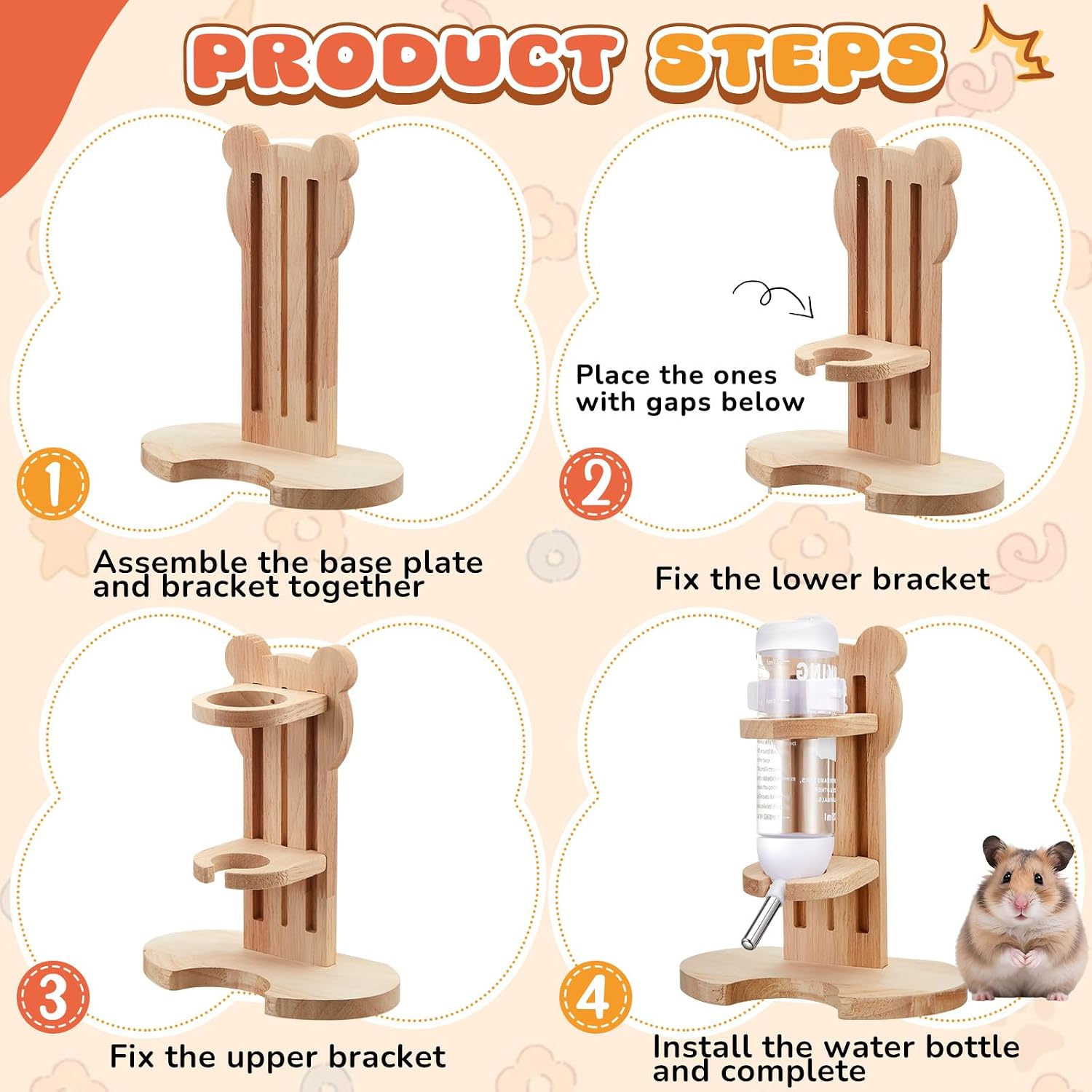 4 Pcs Hamster Cage Accessories Acrylic Sand Bath Box Feeding Bowl Water Bottle Set Hamster Climbing Toy Wooden Ladder Bridge Set for Rat Mice Small Animals Habitat(Rectangle) - Image 4