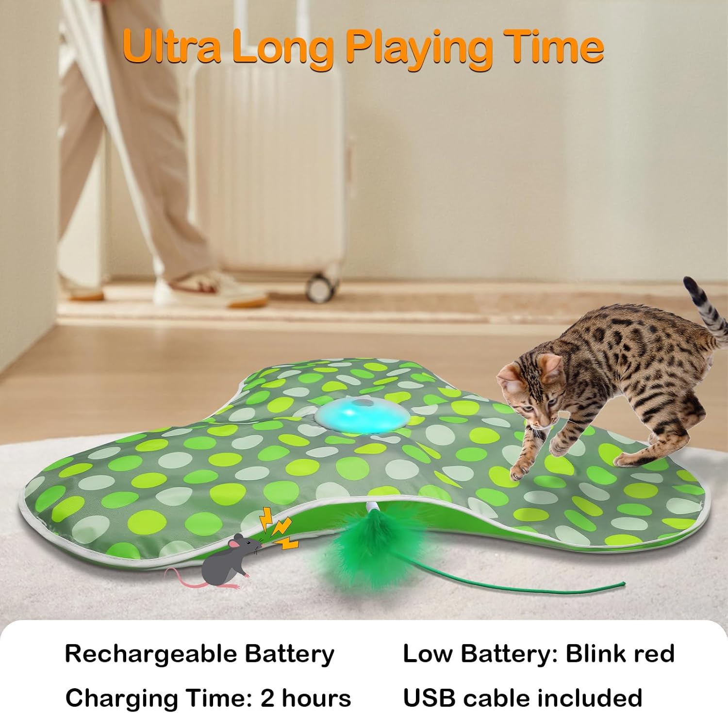 umosis Interactive Cat Toys Rechargeable,Moving Concealed Feathers,Real Mouse Squeaky,Touch Activated Cat Kitten Toy Exercise Toys for Indoor Bored Adult Cats - Image 6