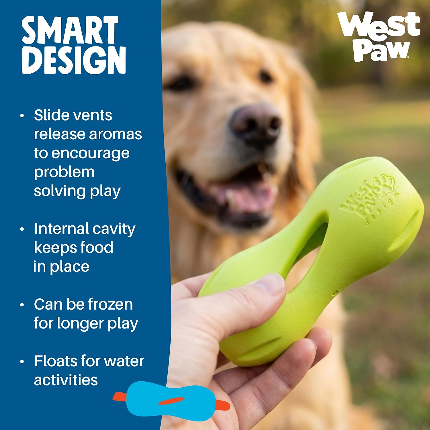 WEST PAW Qwizl Durable Zogoflex Dog Puzzle Toy for Mental Stimulation, and Enrichment - Treat Dispensing for Bully Sticks and Dental Sticks - Dishwasher Safe - Made in USA - Large - Aqua - Image 7