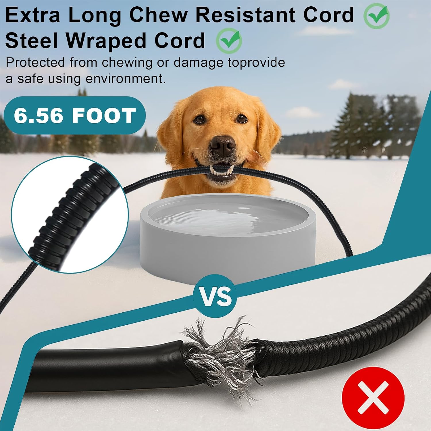 Pet Heated Bowl for Dog,Cat Warming Water Bowl with Chew Resistant Power Cord, Outdoor Waterproof Smart Uniform Heating for Small Animals Bird Chicken Rabbit Duck (108 fl oz, Grey) - Image 4