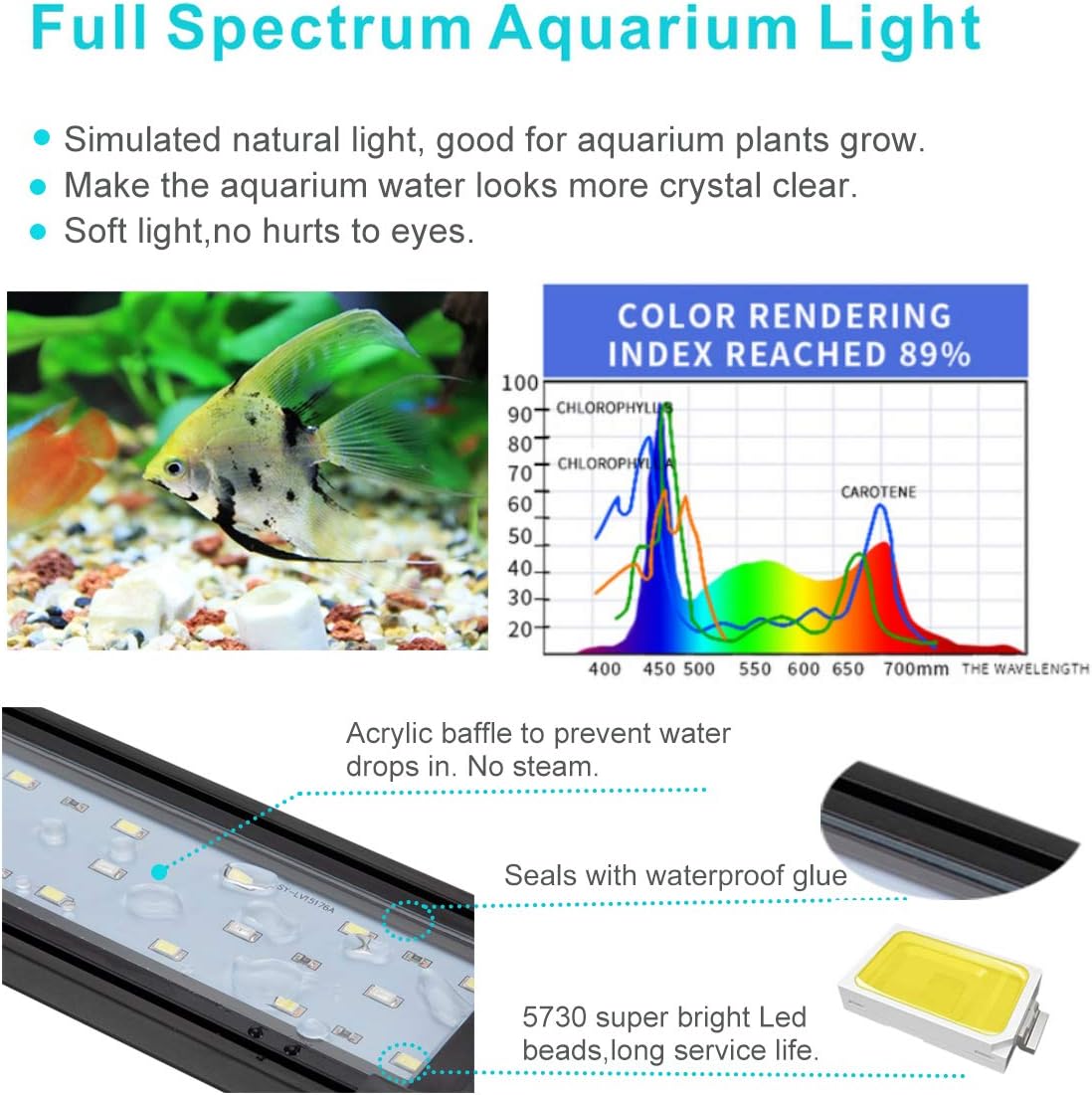 hygger 9W Full Spectrum Aquarium Light with Aluminum Alloy Shell Extendable Brackets, White Blue Red LEDs, External Controller, for Freshwater Fish Tank (12-18 inch) - Image 3