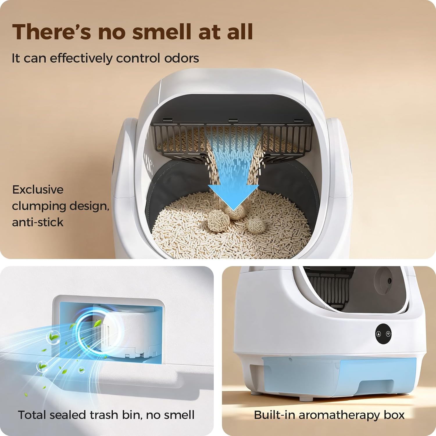 Open-Top Automatic Litter Box, Odor Control, Ready to Use, Self Cleaning Litter Box, Large Capacity with APP Control and Safety Sensor, Ellenpent, with Trash Bags/Waterproof Mat/Litter Mat - Image 3