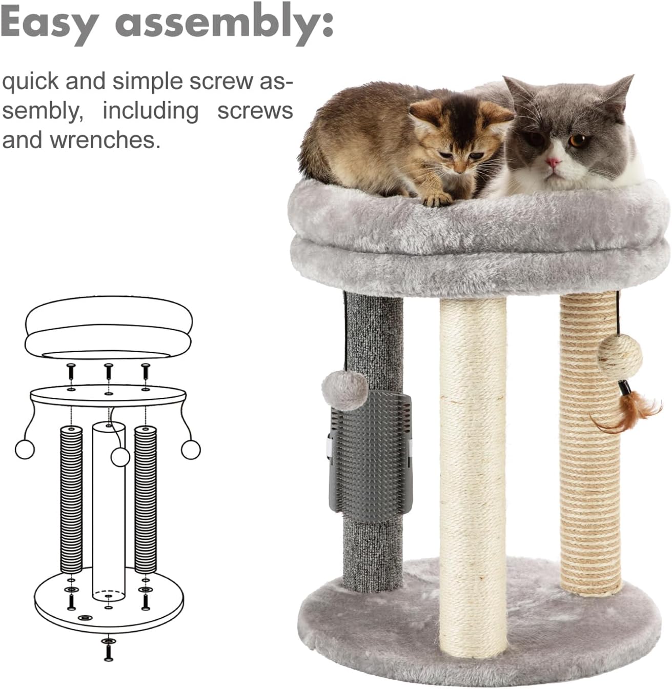 MECOOL 4in1 Small Cat Tree,Scratching Post with Tower Soft Bed, Sisal Carpet Jute Posts with Three Hanging Ball Toys and Massage Brush for Indoor Cats and Kittens - Image 7