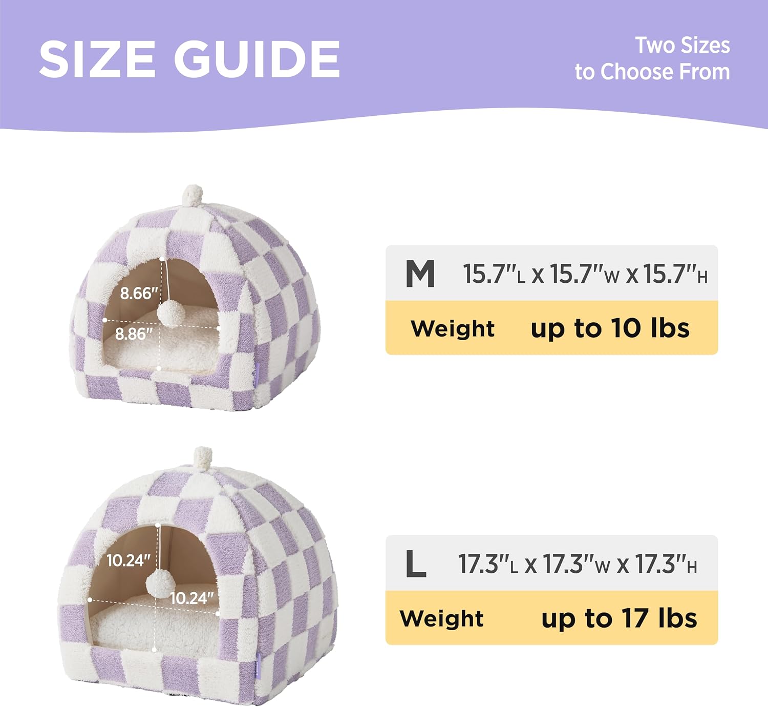 Lesure 2in1 Cute Cat House for Kitten with Washable Cushioned Pillow,16in | Cat Beds for Indoor Cats,Small Pet Cave Tent,Cozy Enclosed Foldable Hideaway,Fluffy Ball,Anti Slip Bottom,Hand Strap,Purple - Image 4