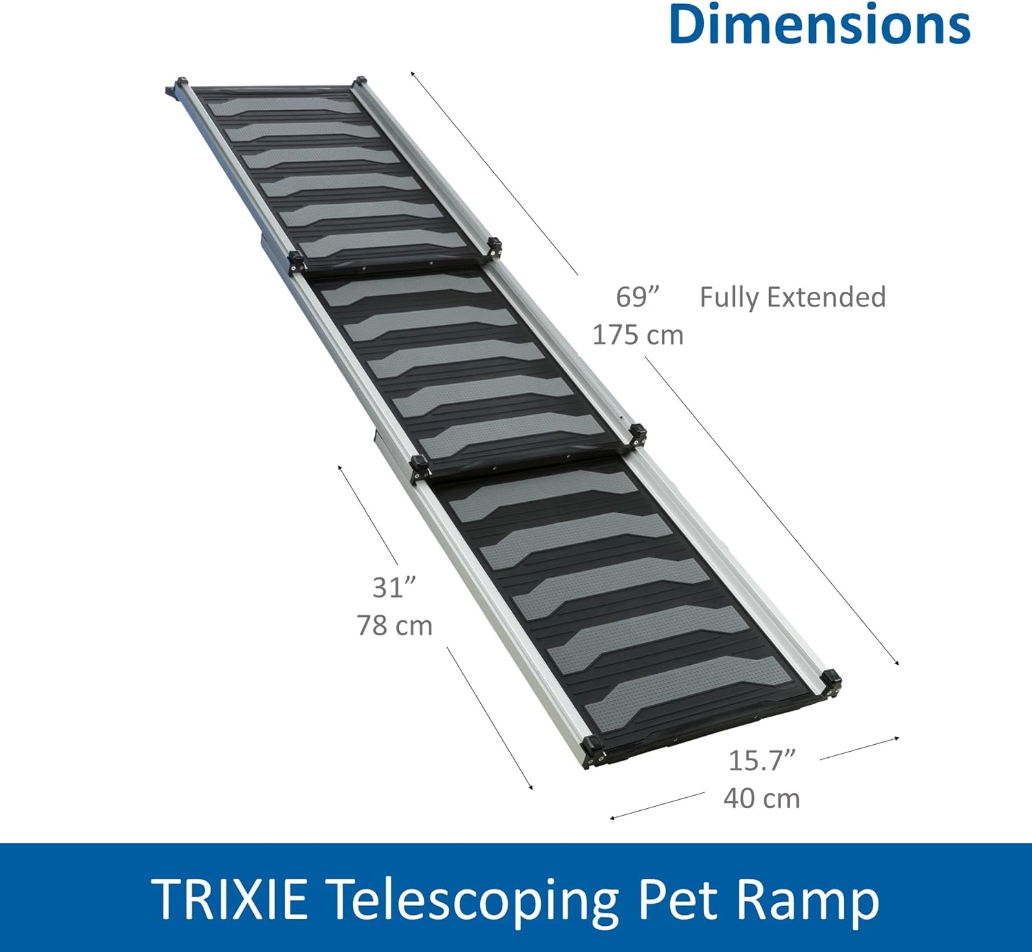 Trixie Telescoping Dog Ramp, Silver/Black | Adjustable Lengths, Made of Lightweight Aluminium, Ideal for Cars and SUVs, Easily Adjustable - Image 3