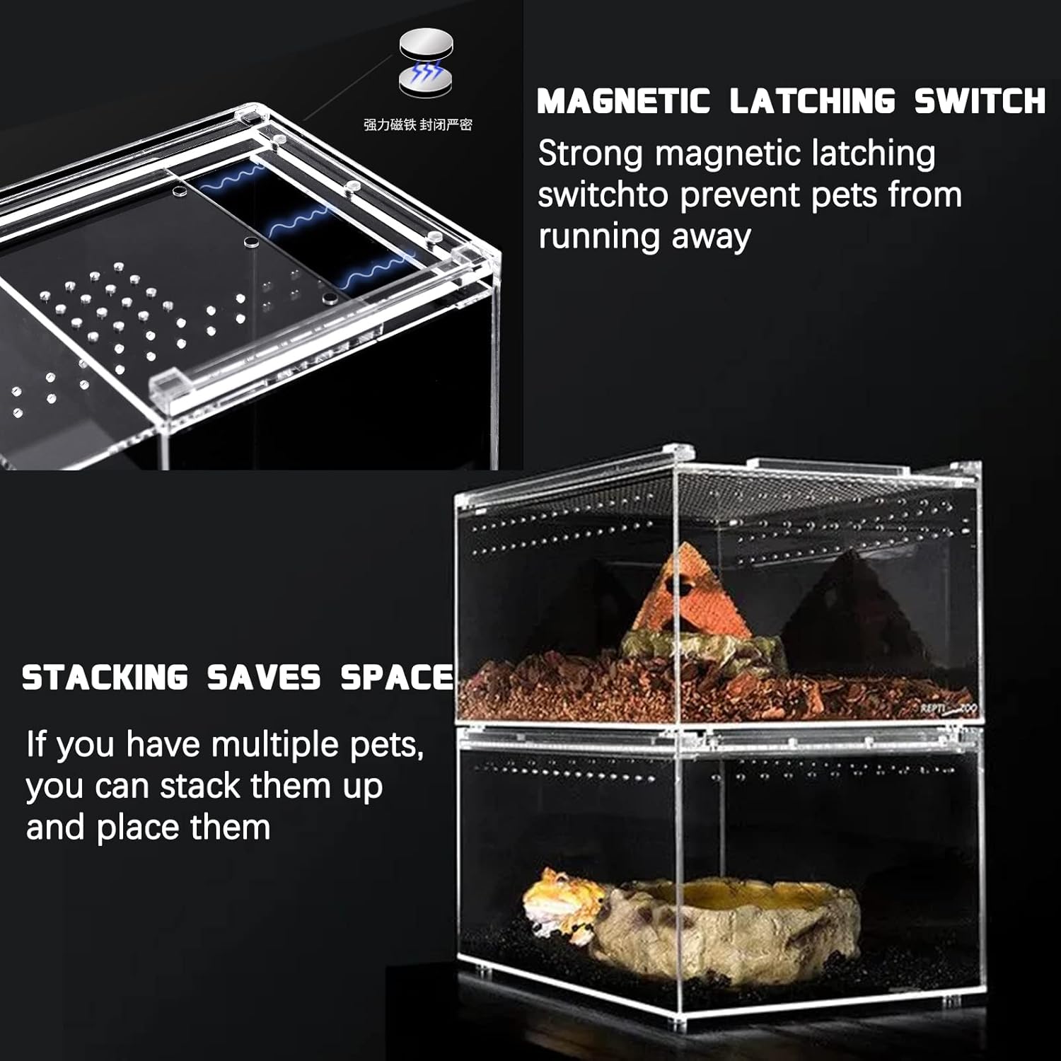 Reptile Terrarium - Amphibian Tank Starter Kit, Eco Rainforest Feeding Box, Amphibian Feeding Box, Suitable for breeding Lizards, Snakes, Chameleons,Jumping Spiders - Image 3