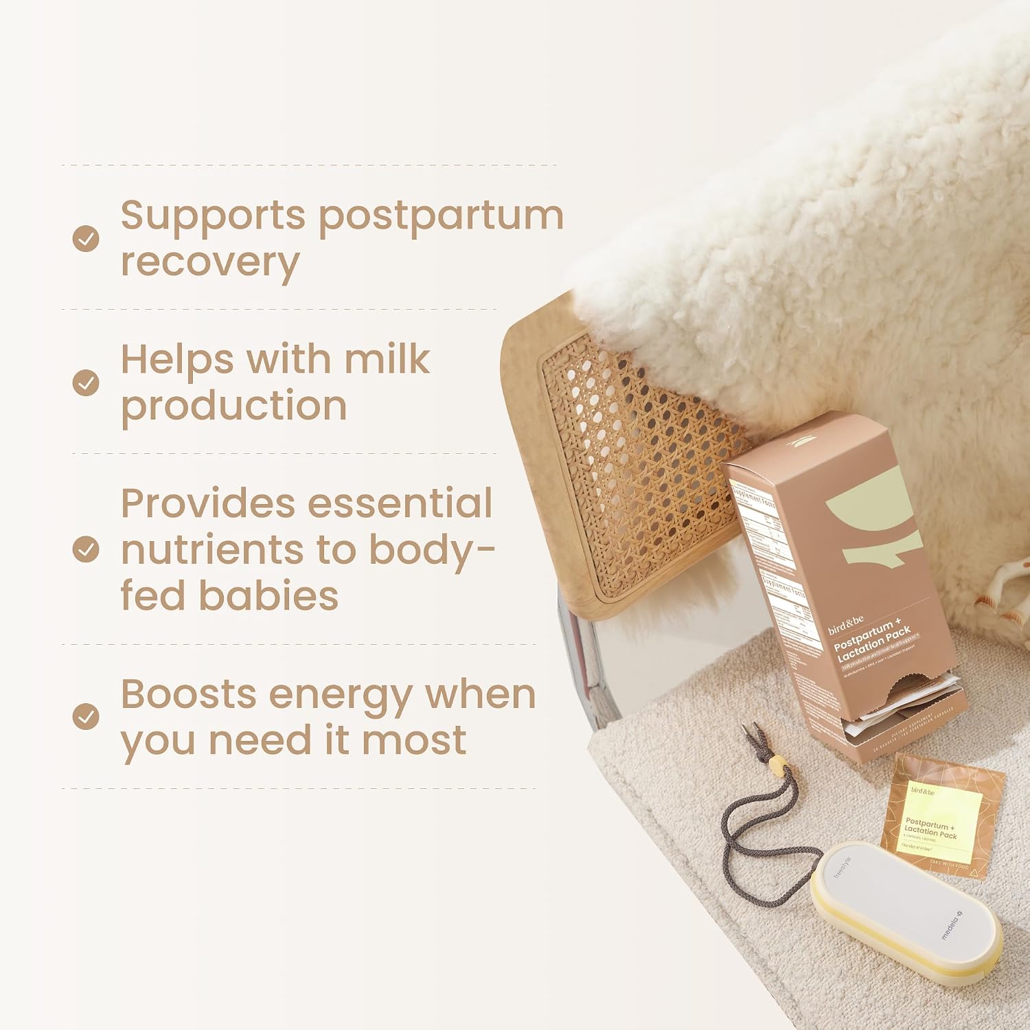 bird&be The Postpartum with Lactation Boost - Vitamins to Support Hormones, Recovery and Milk Supply for Chest/Breastfeeding - Includes DHA (Omega-3), Iron, Choline, B12-30-Day Supply - Image 3