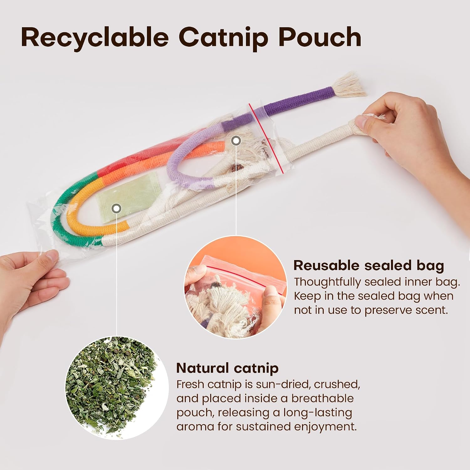 Potaroma Cat Toys Chew Ropes 3Pcs with Refillable Natural Catnip, Safe Teeth Cleaning Toy for Indoor Kittens, Interactive Cat Nip Kitty Toys for All Breeds 19.5 Inches | Safe Teeth Cleaning & Teething for Indoor Kittens, Interactive Cat Nip Kitty Toys for All Breeds 19.5 Inches - Image 5