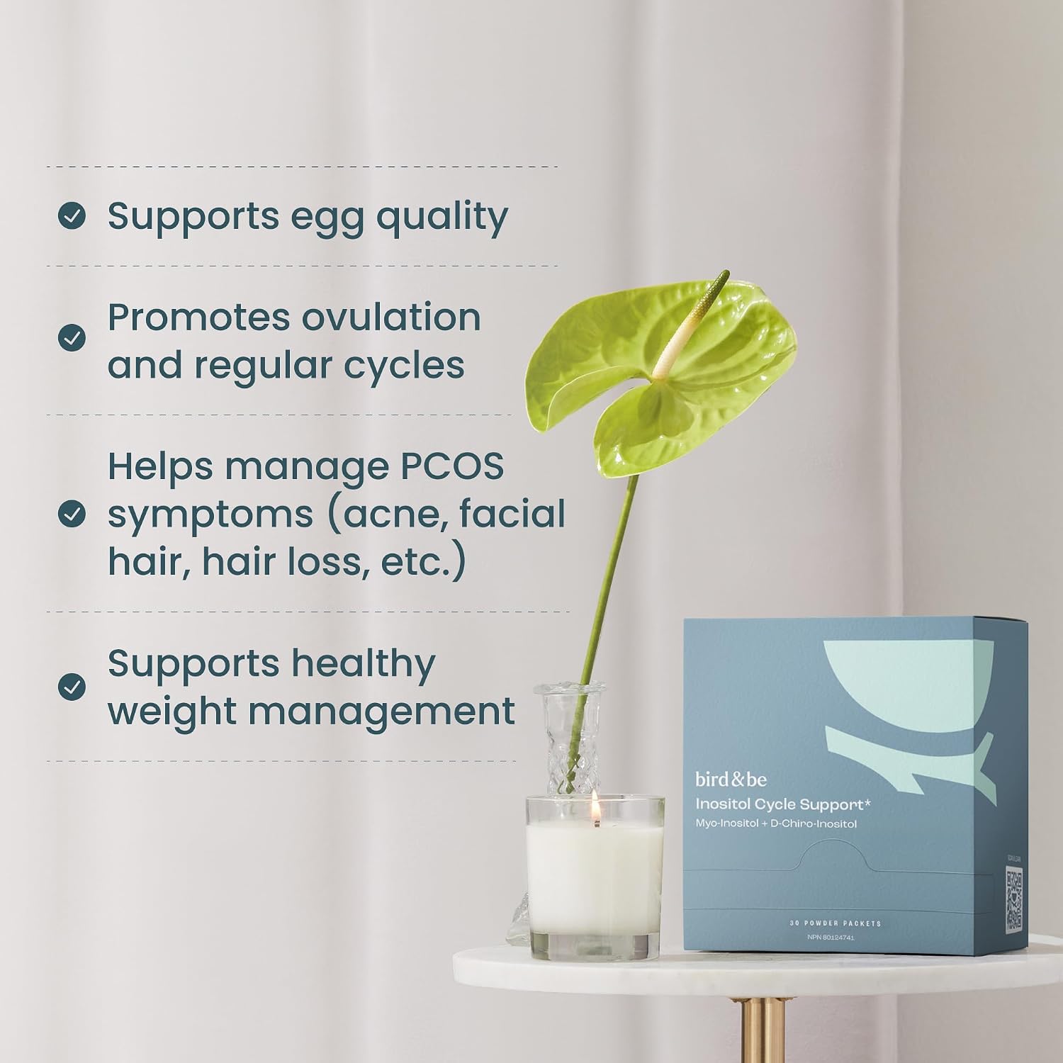 bird&be Inositol Powder Supplement - Myo-Inositol & D-Chiro-Inositol for Women's Wellness (30-Day Supply) - Supports Balanced Daily Health Routine, Easy-to-Mix, Non-GMO, Vegan, Gluten-Free - Image 3