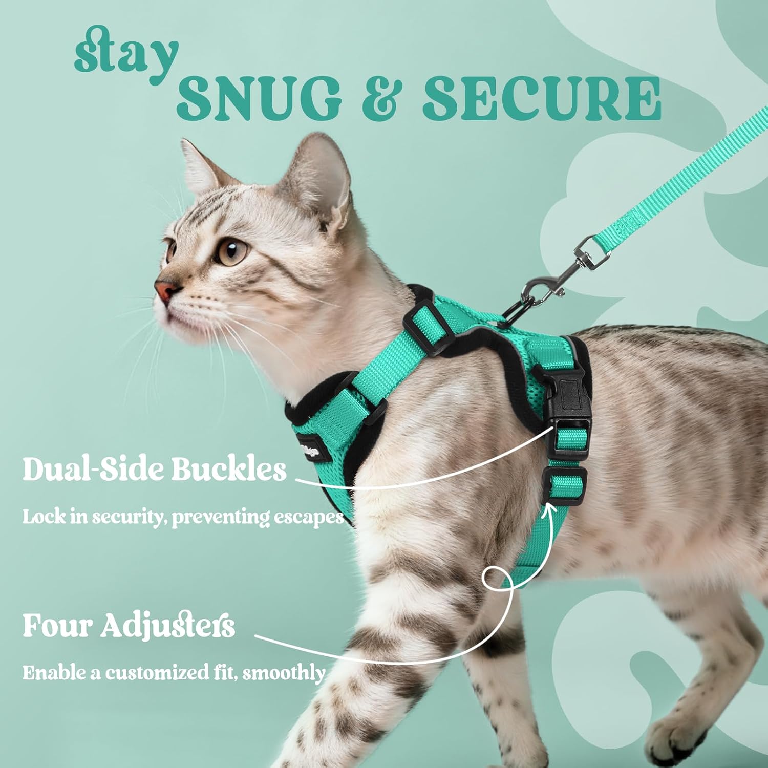 rabbitgoo Cat Harness and Leash Set, Escape Proof Vest, Emerald | Soft Breathable Mesh, Easy Adjustable Fit, Snap Buckles, Sturdy Clip, Reflective Strips, for Small & Average Cats Walks, Xs - Image 6