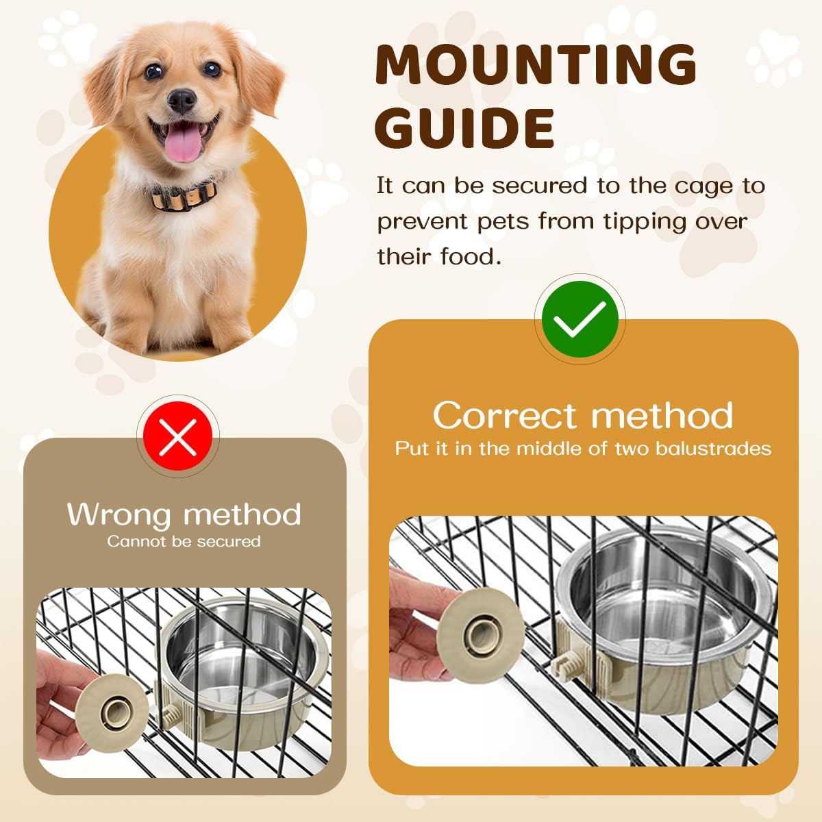 2Pcs Pets Lightweight Stainless Steel Bowl,Removable Stainless Steel Pet Hanging Food Water Feeder Bowl for Puppy Dog Cat Rabbit Ferret Bird Gunea Pigs (Small) - Image 2