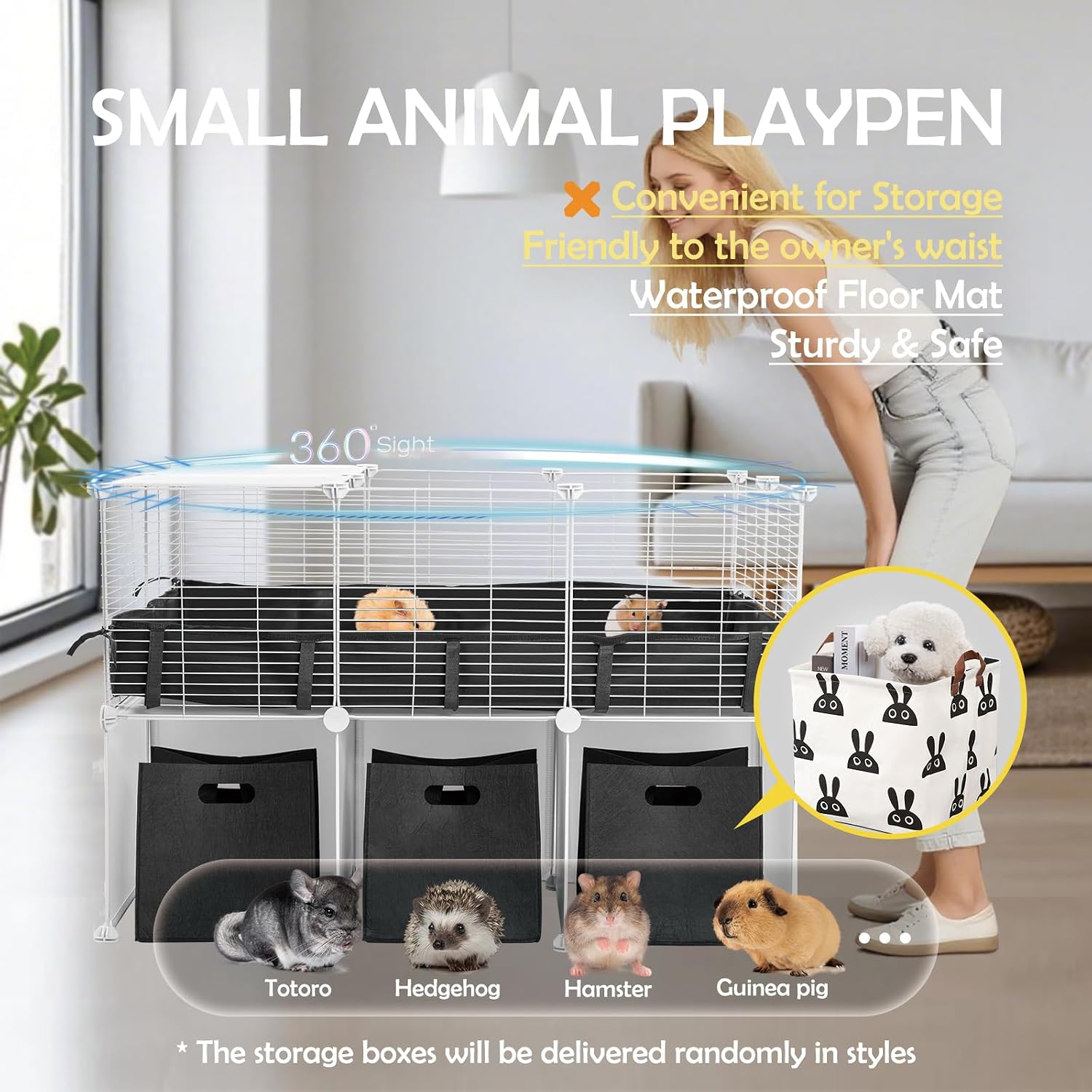 MEEXPAWS Guinea Pig Cages Small Animal Playpen Large 42" L x 28" W x 28" H | with Waterproof PVC Liner & Washable Pee Pad &Storage Space, C&C Cage for Guinea Pigs Indoor Pet Enclosure Wire Yard Playpen - Image 2