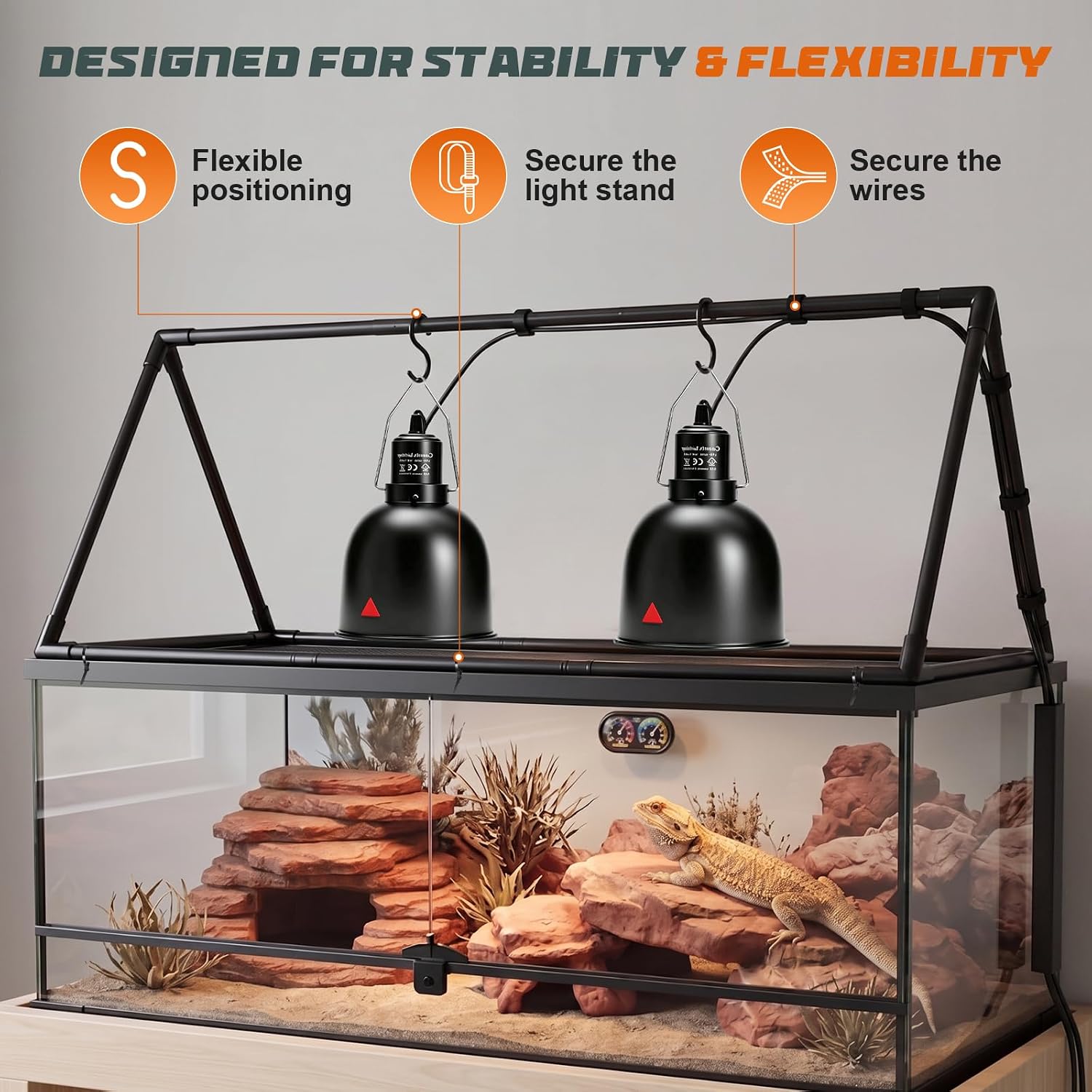MECESOR Adjustable Reptile Lamp Stand - Triangular Reptile Light Stand with 3 Lengths for Terrariums,Heat Lamp Stand for Reptiles Tank,Stable & Space-Saving 18.5-47.2 in - Image 5
