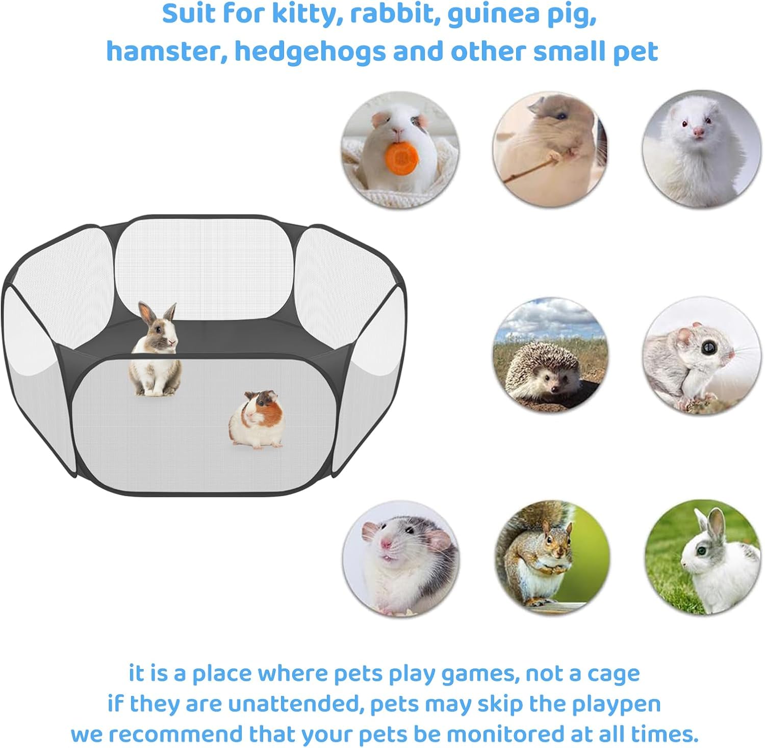 Amakunft Small Animal Playpen, Pop-Up Portable Play Yard for Guinea Pigs, Rabbits, Hamsters, Hedgehogs, Foldable Exercise Fence with Breathable Mesh for Indoor Outdoor Use | 47 x 24 x 15 in portable guinea pig play pen with breathable mesh, folds flat for storage and travel, for small pet play - Image 4