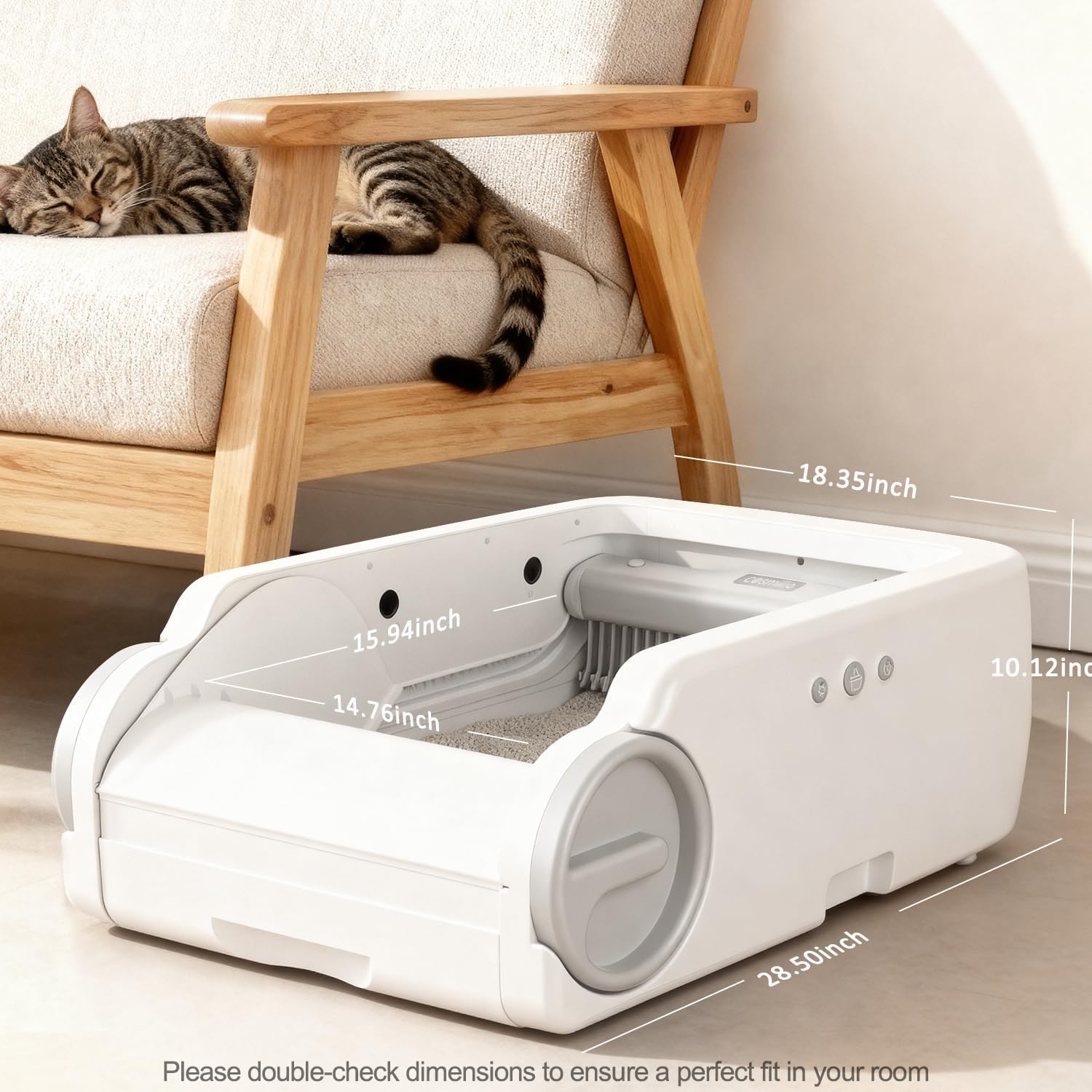 Open Top Automatic Litter Box Self Cleaning Cat Litter Box for Multiple Cats Electric Litter Box with Smart APP Control, White - Image 2