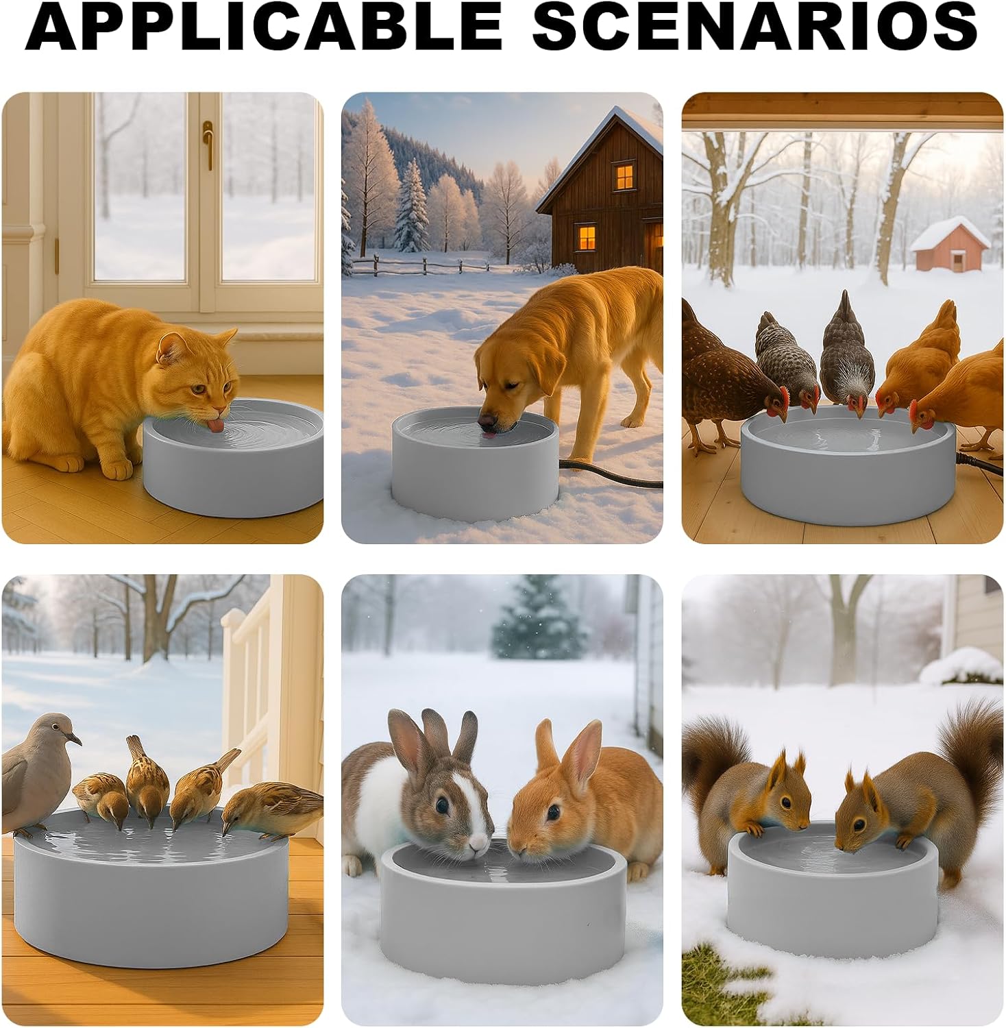 Pet Heated Bowl for Dog,Cat Warming Water Bowl with Chew Resistant Power Cord, Outdoor Waterproof Smart Uniform Heating for Small Animals Bird Chicken Rabbit Duck (108 fl oz, Grey) - Image 5
