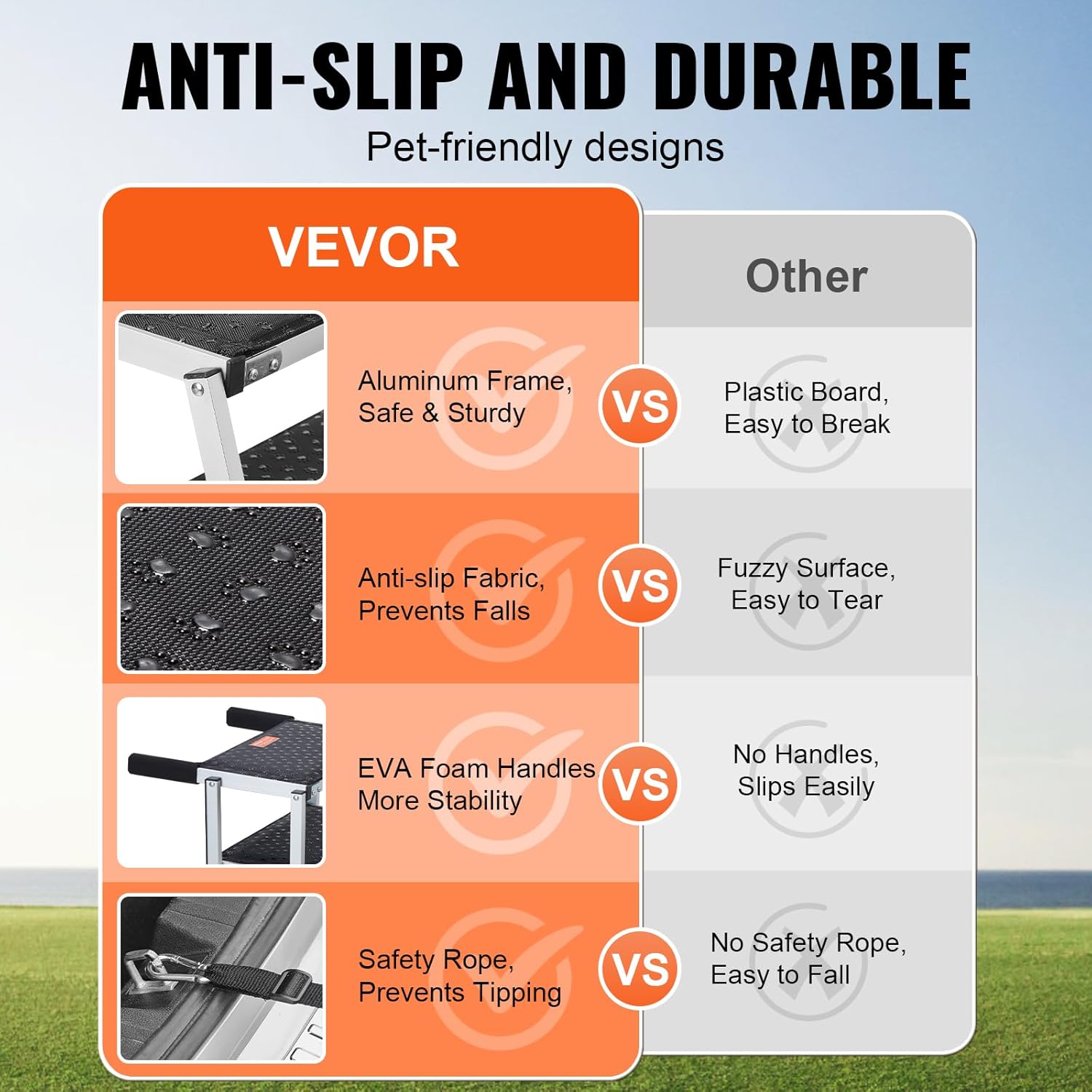 VEVOR 4-Step Dog Car Steps, Folding Dog Ramp with Nonslip Surface, Portable Pet Steps in Aluminum for Car, SUV and Truck, Supports up to 250 lbs - Image 5
