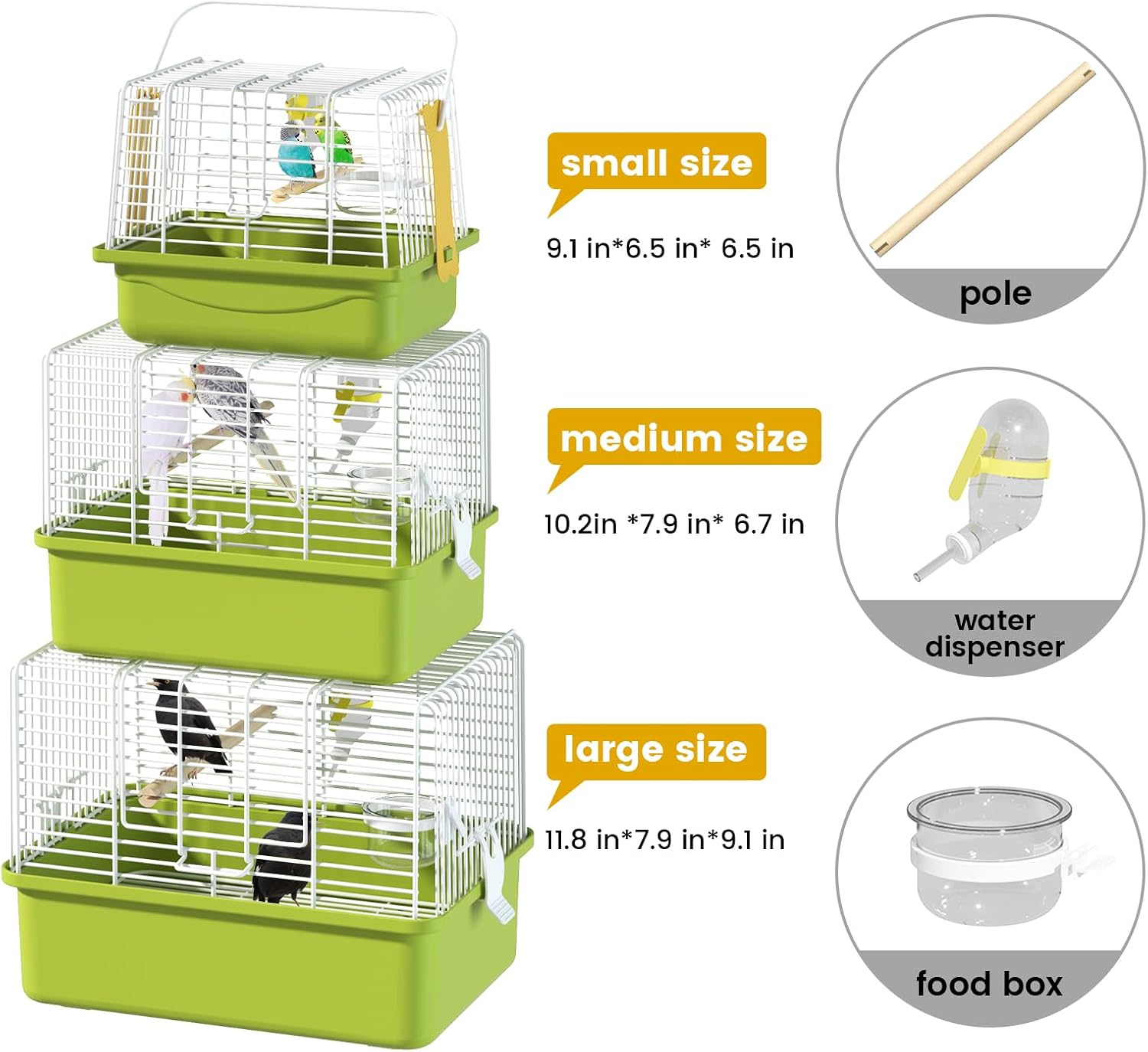 Small Bird cage,Travel Cage for Birds and Small Animals, Parakeet cage,Bird Carrier Travel cage,Bird Travel cage, jaulas para pájaros,Green,(Green,S) - Image 3