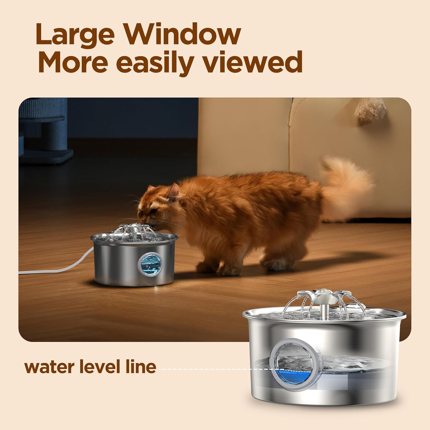 Stainless Steel Cat Water Fountain: 88oz/2.6L Cat Fountain for Drinking | Pet Water Fountain for Cats Inside with Flower Quiet Cats Dispenser Kitty Drinking Fountains Indoor for Pets& Small Animals - Image 6