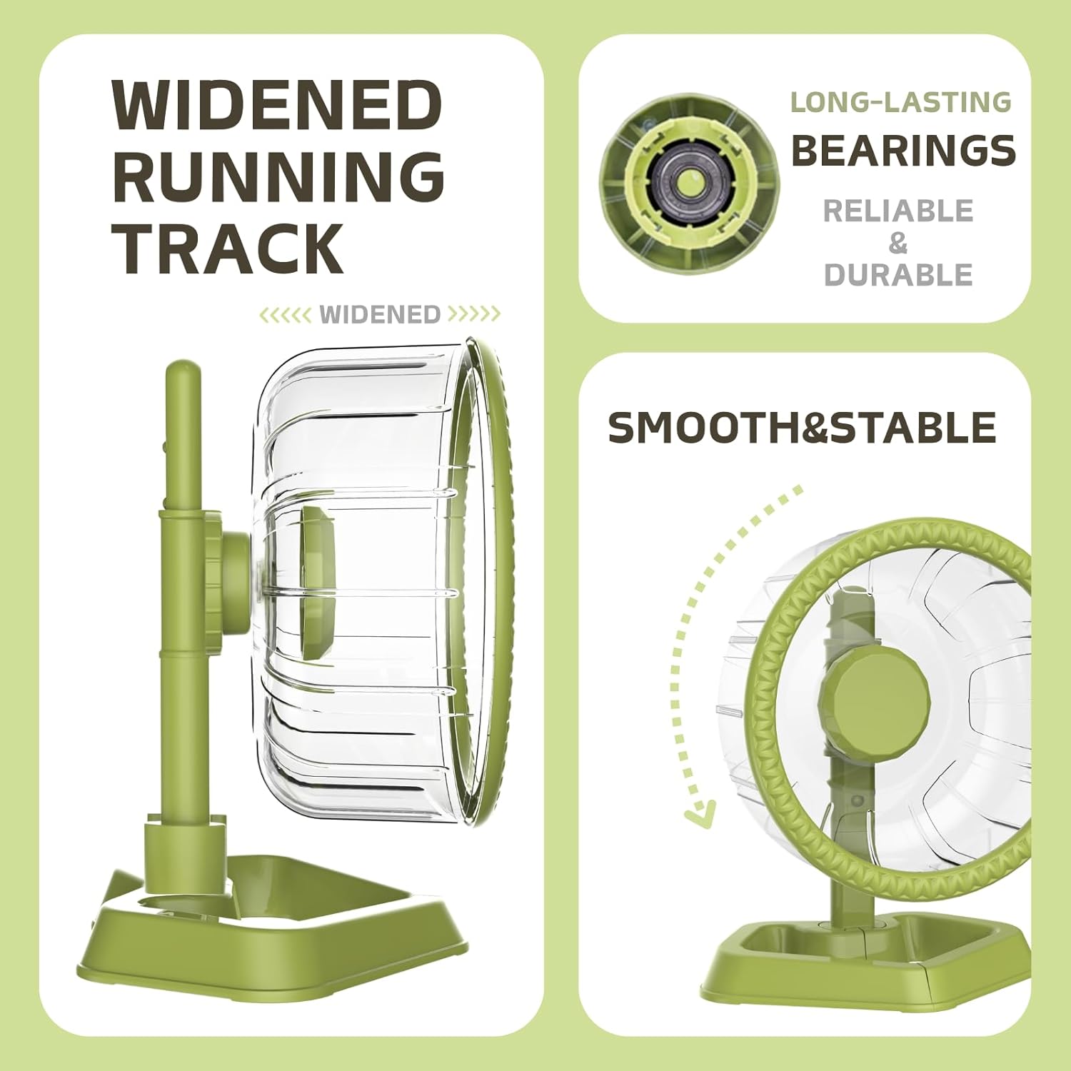 Hamster Wheel, Quiet Spinner Hamster Running Exercise Wheel with Adjustable Stand for Small Animals Syrian Dwarf Gerbils Mice (Green, Small(6.3 inch)) - Image 2