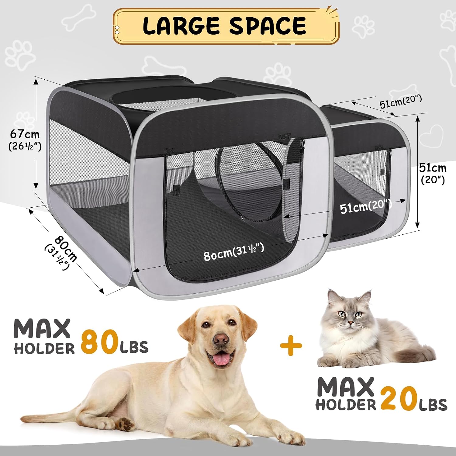 Tailtastic Large Cat Playpen with Separate Areas,Outdoo&Indoor Cat Enclosures,Portable Pet Playpen for Indoor Cats,Puppy and Small Animals, Dog Playpen with Carrybag. | Ideal for multi-pet households, works as birthing & nursing den, pet-safe soft material, prevents escape & furniture damage - Image 3