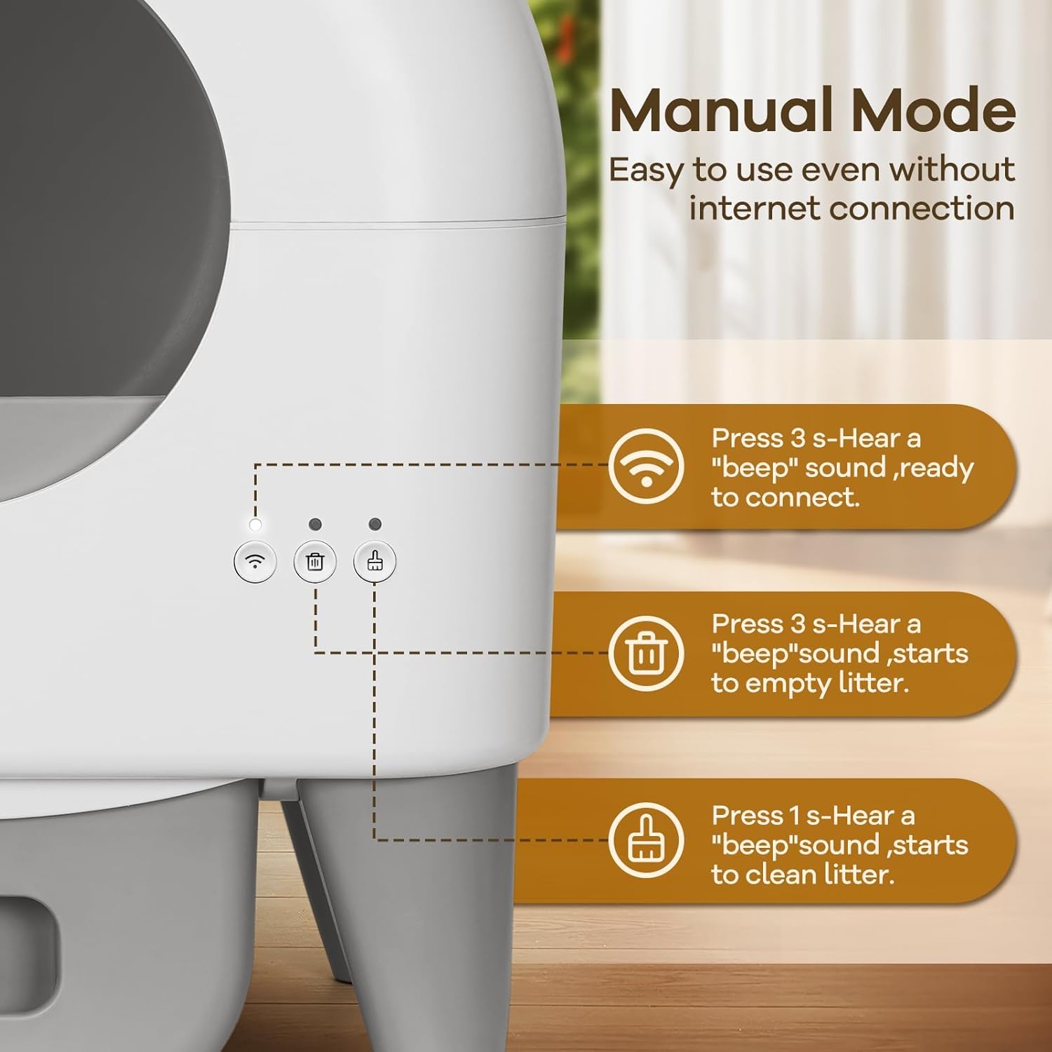 Fumoi Automatic Cat Litter Box Self Cleaning Litter Box Large Capacity for Multiple Cats, App Control with Safety Sensors, Removable Washable Liner,2 Rolls Garbage Bags,Grey - Image 4