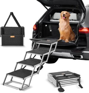 VEVOR 4-Step Dog Car Steps, Folding...