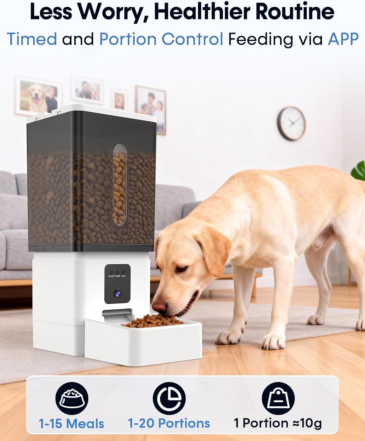 12L Large Dog Automatic Feeder with HD Camera: 50 Cups/20-Day Food Capacity | Easy Setup Timed Dog Feeder for Travel & Business Trips, Anti-Clog for 2-18mm Large Kibble - Image 3