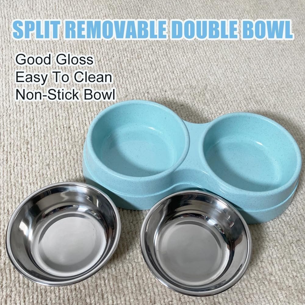 Double Cat Food Bowl -Stainless Steel Bowls with Easy-to-Clean Detachable Design, Non-Slip Base, Pet Feeder for Kittens and Medium Cats (Blue) - Image 4
