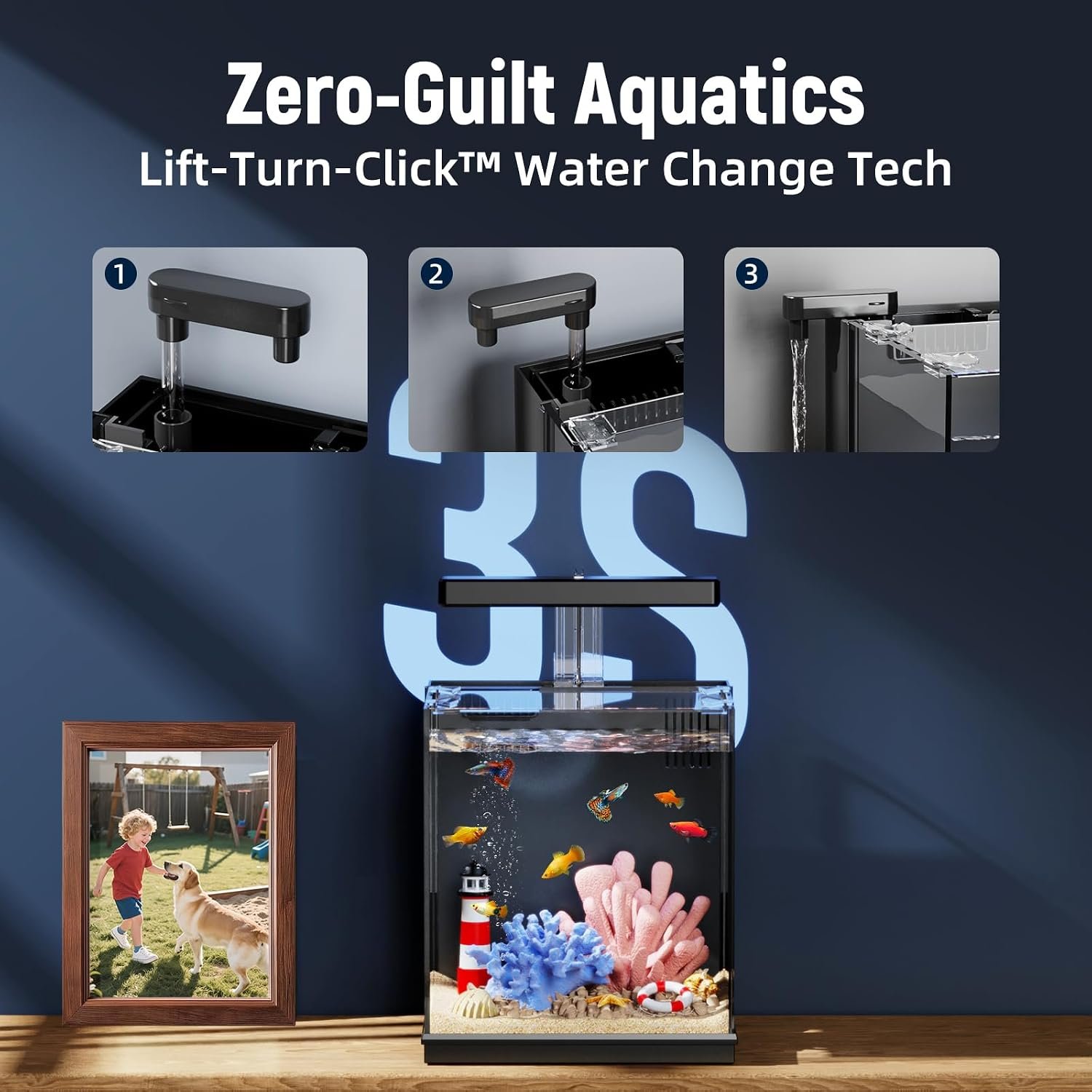 AQUASMITH Betta Fish Tank, 2 Gallon All-in-One Aquarium Kit with Filtration & LED Light, Self-Cleaning Aquarium for Beginners, Kids, Gifts for Men,Teen Boys - Image 4