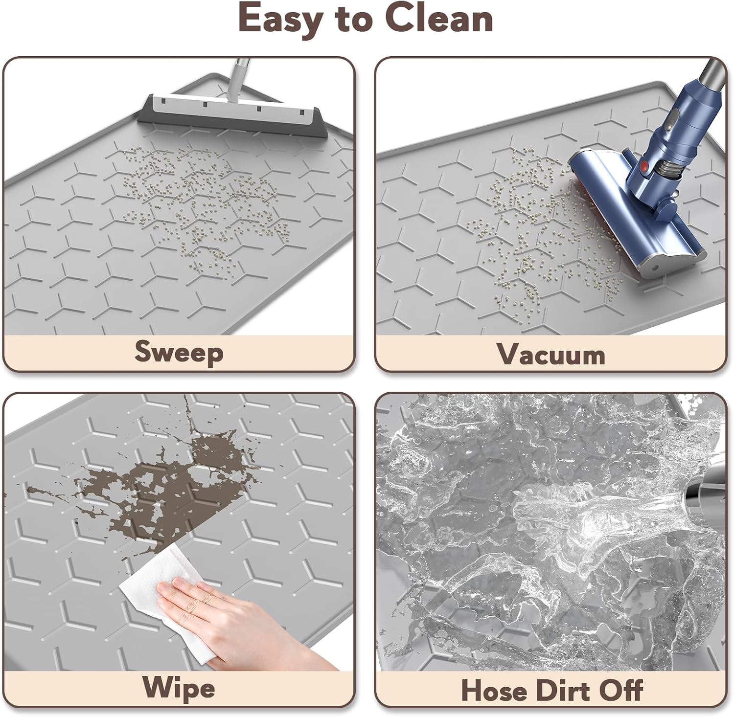 Garoopion Silicone Cat Litter Mat 24×16 inch, Easy to Clean, Gray | Waterproof Silicone Mat with Raised Edges, Catch Litter, Protect Floor from Urine, Multi-Use for Dog/Sink/Kitchen/Boots - Image 4