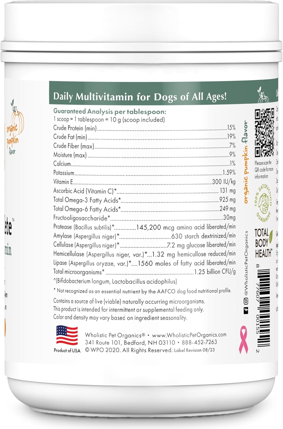 Organic Dog Vitamins with Organic Pumpkin Protein - 1 Lb - 45 Scoops | Canine Complete - Daily Dog Multivitamin with Prebiotics, Probiotics for Immune Support, Skin Coat, Digestion, Stool Quality - Image 2