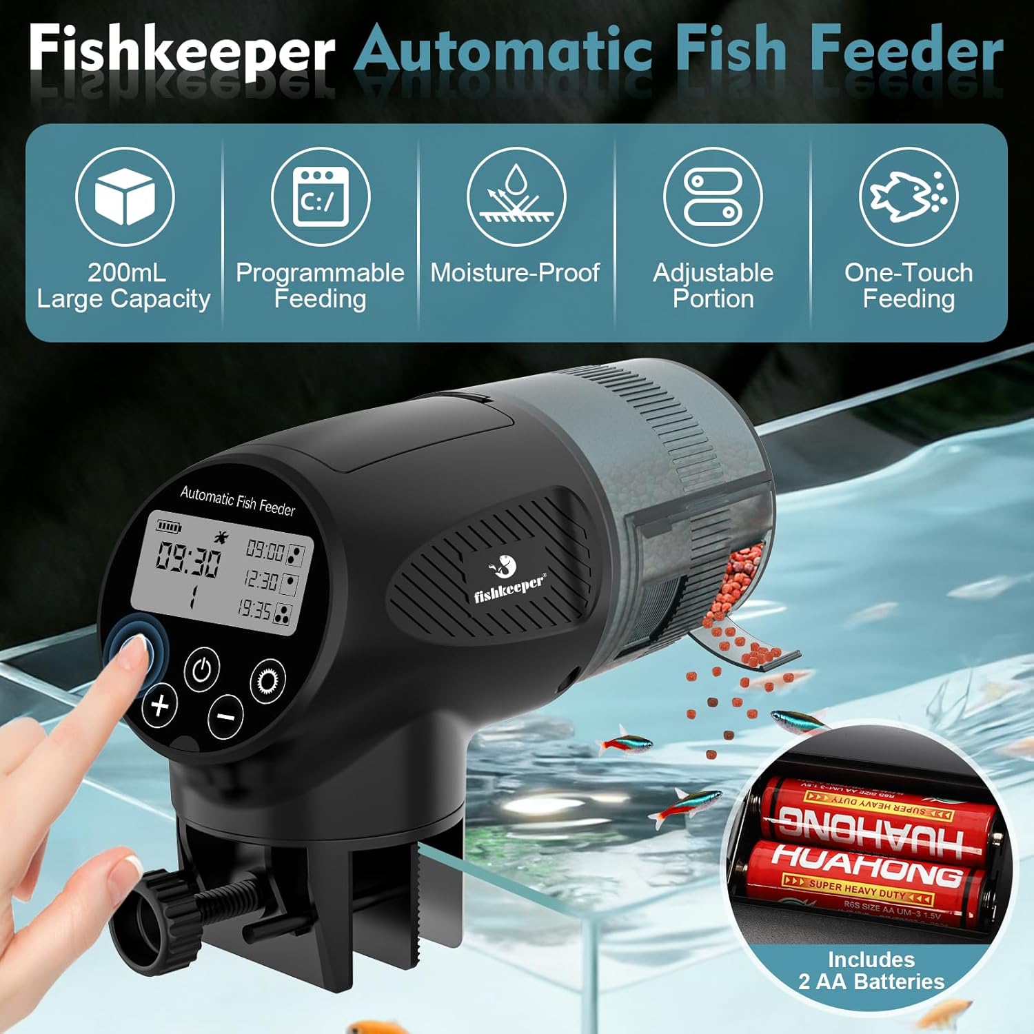 fishkeeper Automatic Fish Feeder for Aquarium: Moisture-Proof Auto Precision Feeders Dispenser with LCD Display for Small Tank Turtle Betta Koi - Battery Food Feeding Timer for Vacation Weekend Day - Image 2