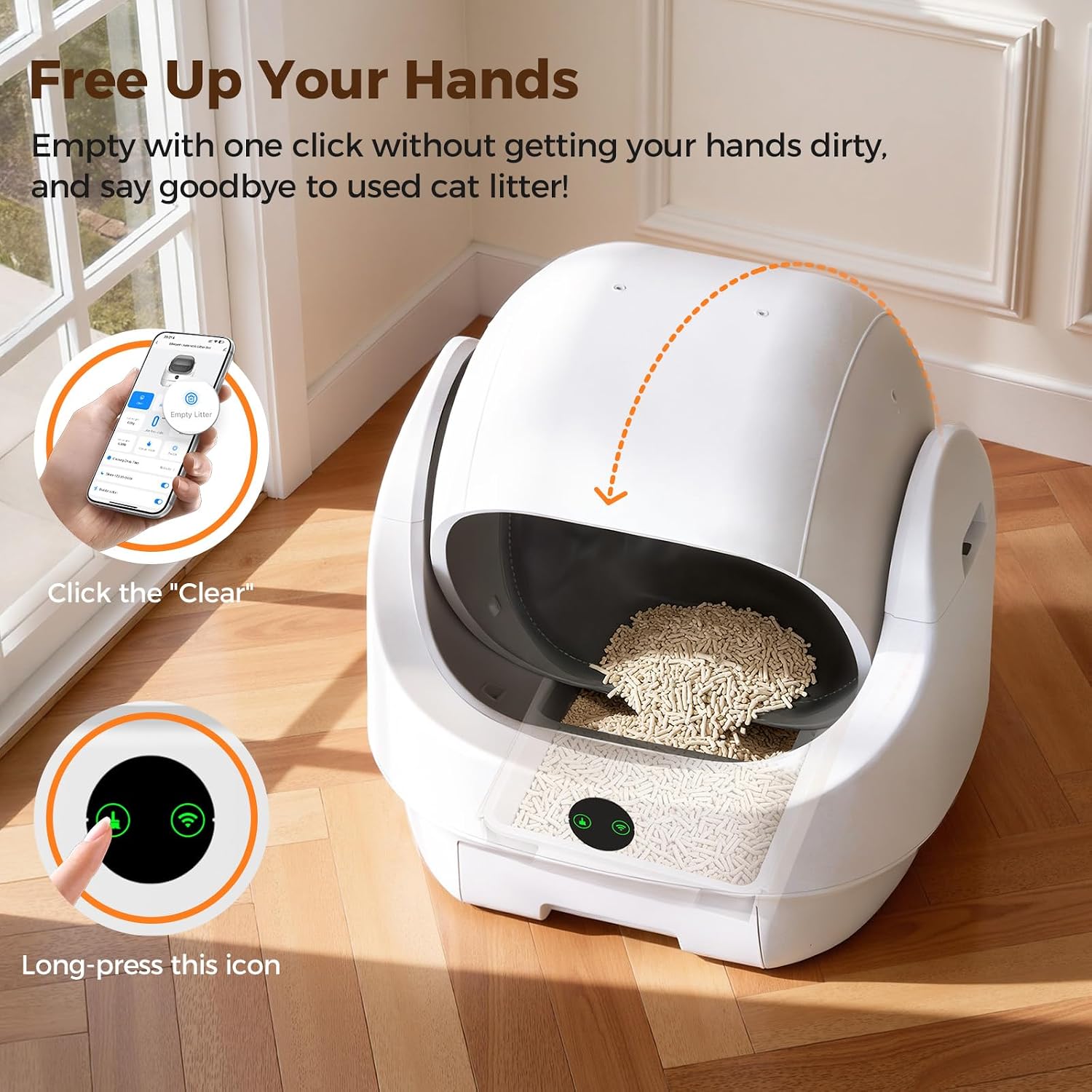 Open-Top Automatic Litter Box, Odor Control, Ready to Use, Self Cleaning Litter Box, Large Capacity with APP Control and Safety Sensor, Ellenpent, with Trash Bags/Waterproof Mat/Litter Mat - Image 9