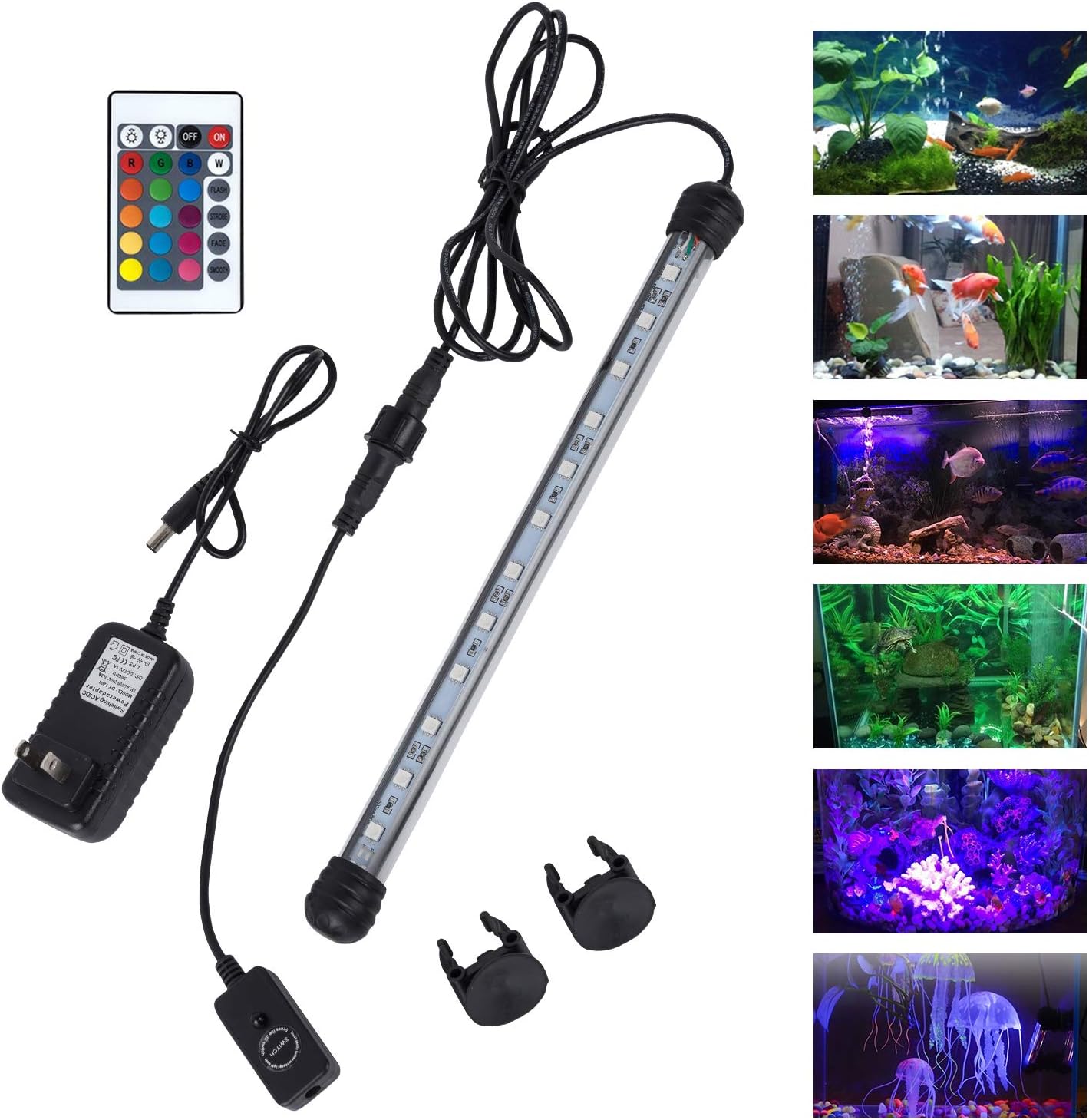 MQ 8 in Submersible LED Aquarium Light, 1.2W Color Changing Fish Tank Light with Remote Control, IP68 Crystal Glass 9 LEDs Lights Bar, for Fish Tank 10-15 inch - Image 2