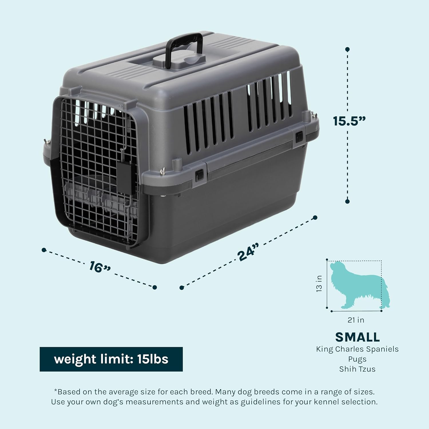 SportPet Airline Compliant Small 24" Travel Dog Kennel - Durable Plastic Airline Pet Carrier (No Wheels) & Food Bowls, Collapsible Indoor/Outdoor Dog Kennel, Dogs up to 21" L & 13" H - Dark Gray - Image 3
