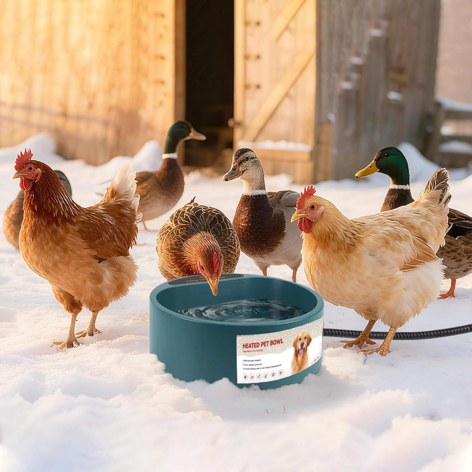 NAMSAN Heated Water Bowl for Outdoor Cats, 2.2L Heated Dog Bowl, Provides Drinkable Water in Winter, Heated Pet Drinker for Chickens Rabbits Birds Bath, Livestock Thermal Watering Trough - Image 7