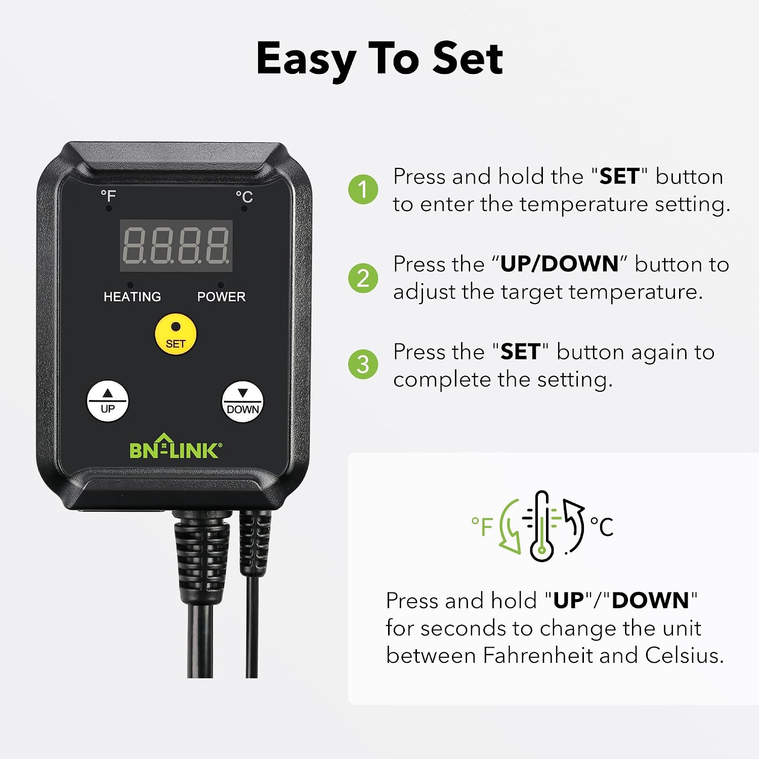 BN-LINK Reptile Thermostat Temperature Controller, Digital Heat Mat Thermostat for Seed Starting, Plant Germination, Greenhouse, Incubator, Brooder, Brewing, Reptiles Tank,40-108°F, 1000W, ETL Listed - Image 7