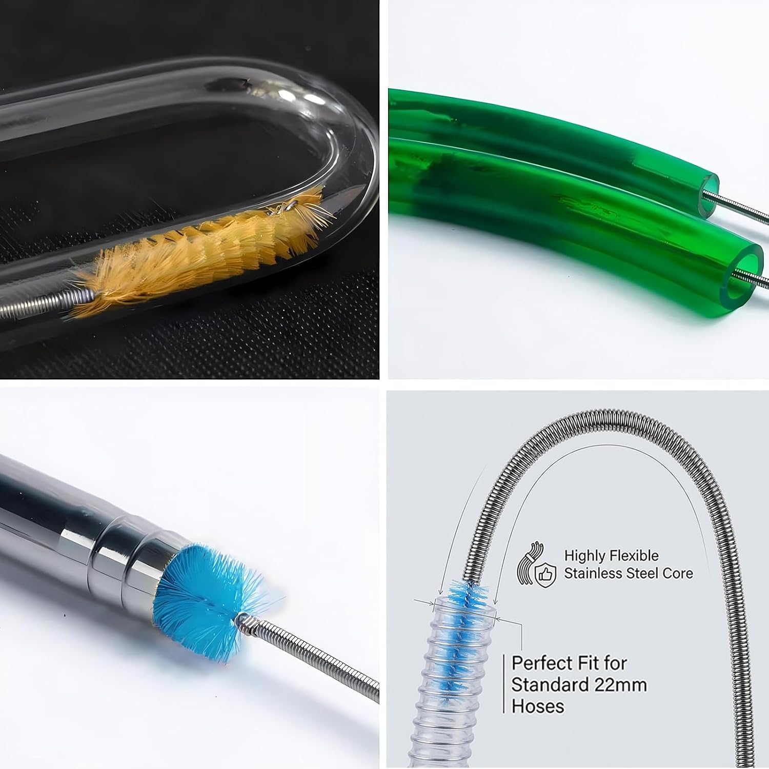 67" Flexible Drain Brush Set, Double Ended Long Hose Pipe Cleaner with 2 Pcs 8.2" Straw Cleaning Brushes, Nylon Tube Cleaner Tool for Refrigerator Defrost, Aquarium Filter, Sink Drain - Image 6
