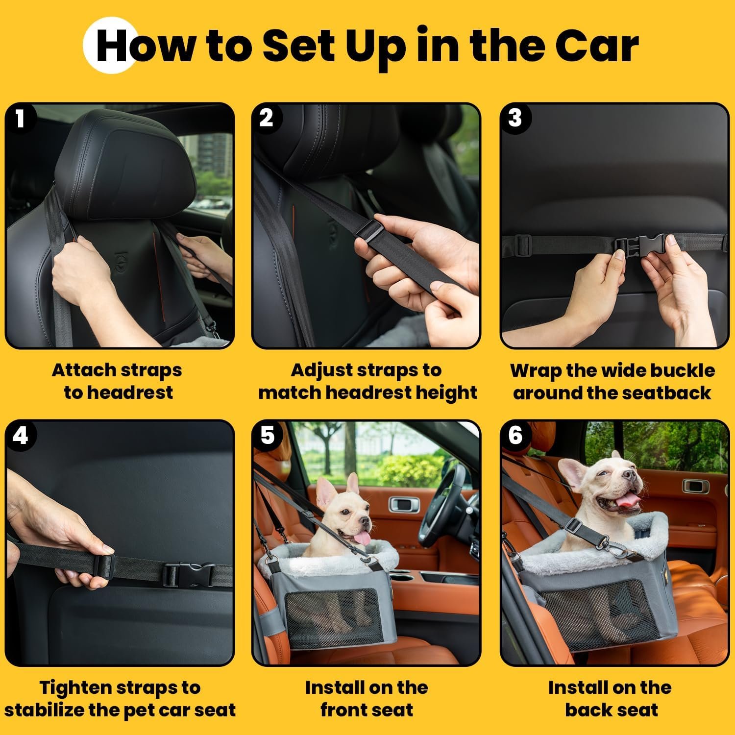 Conlun Dog Car Seat Booster | Steel Frame Anti-Collapse | Small Pet | Grey | Heavy-duty Oxford | Rigid Skeleton Stops Wobbling | Leash Prevents Escapes | Elevated Pet Booster for Calm Car Trips - Image 9