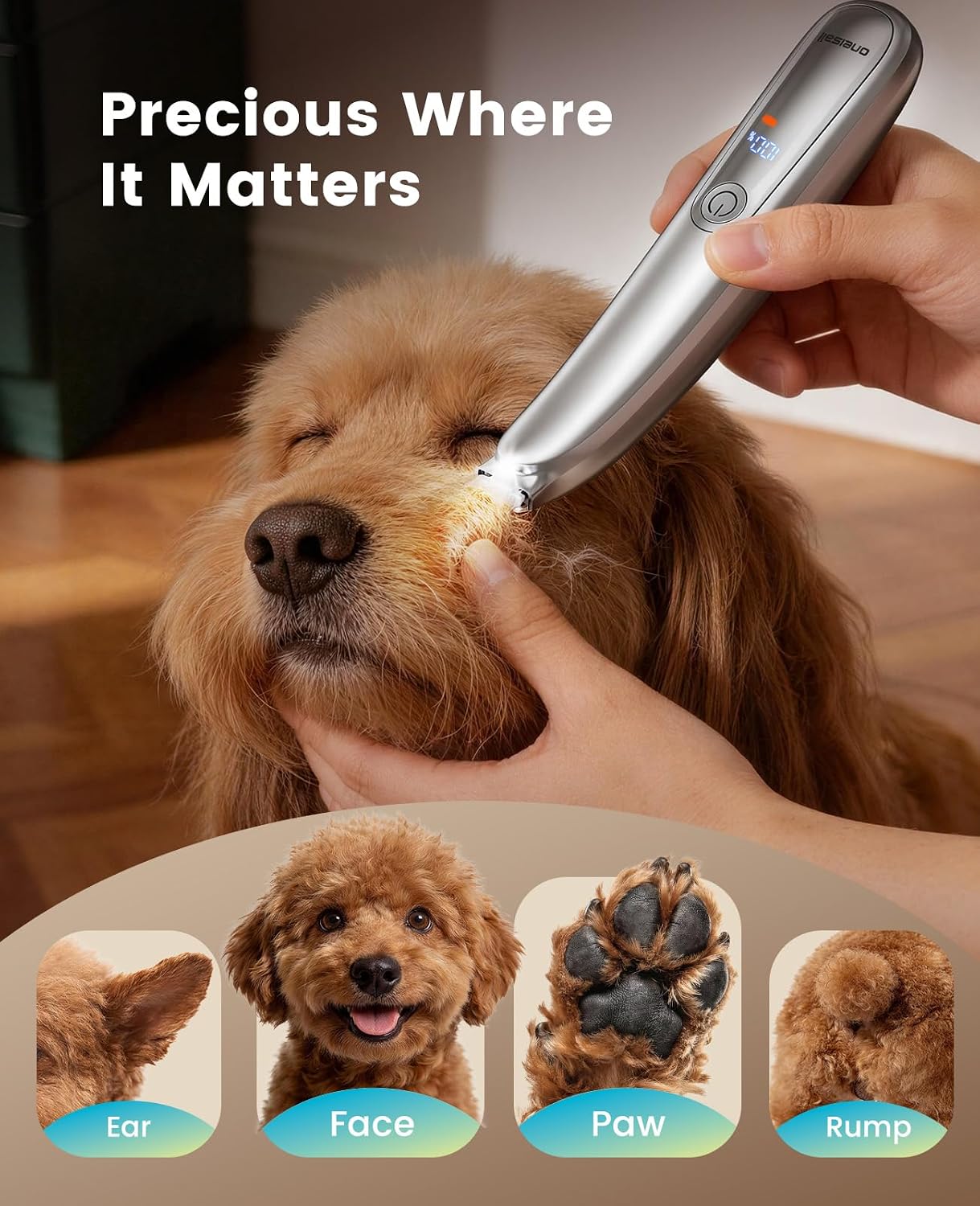 oneisall Dog Paw Trimmer with LED Light, 35dB Low Noise Paw Clippers for Dogs & Cats, 2-Speed 6500 RPM Cordless Rechargeable Trimmer with Curved Safety Blade for Between Toes & Sensitive Areas - Image 2